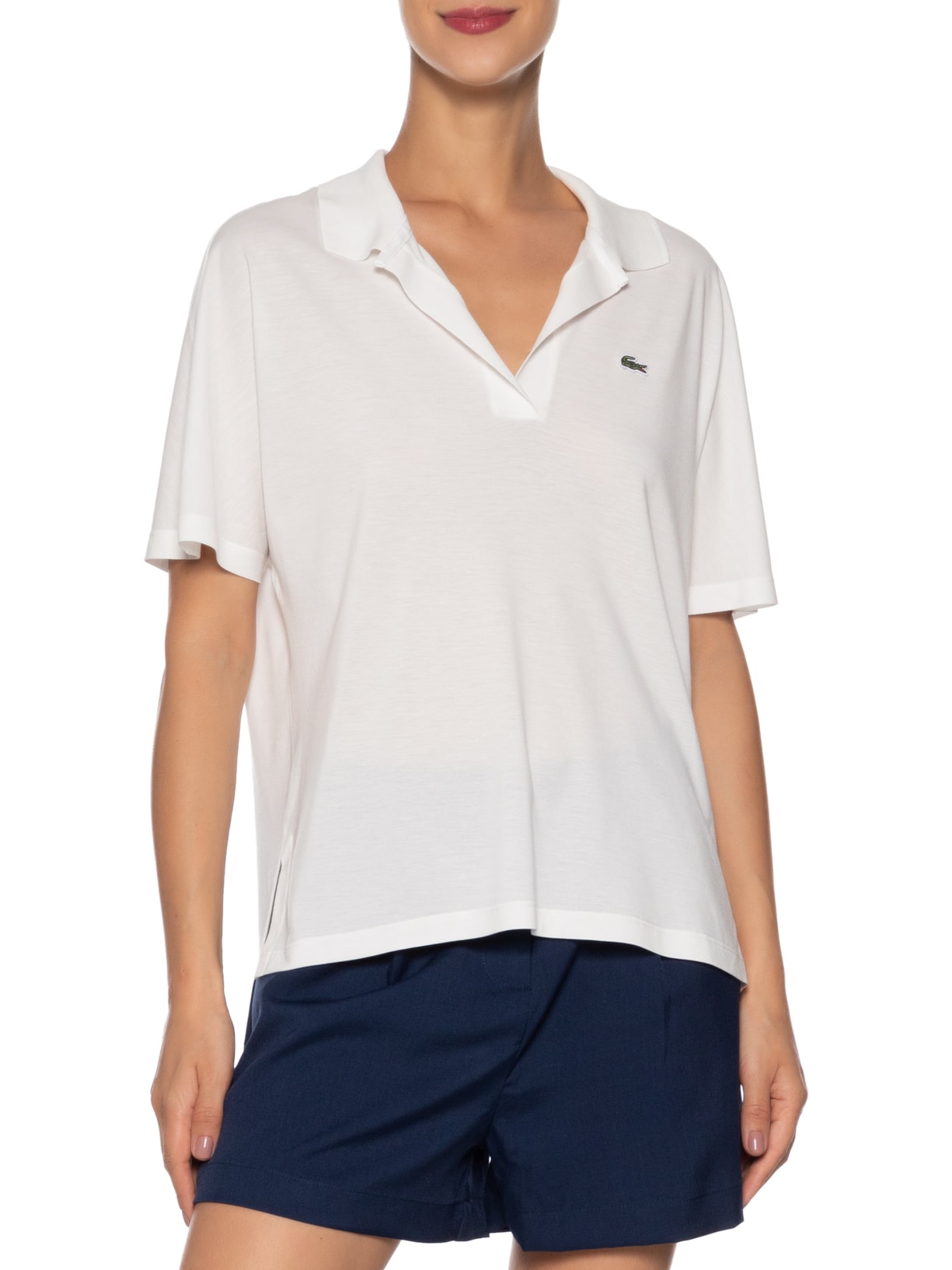 Polo Feminina Sem Botão Fluid Piquet Relaxed Fit Branco Lacoste