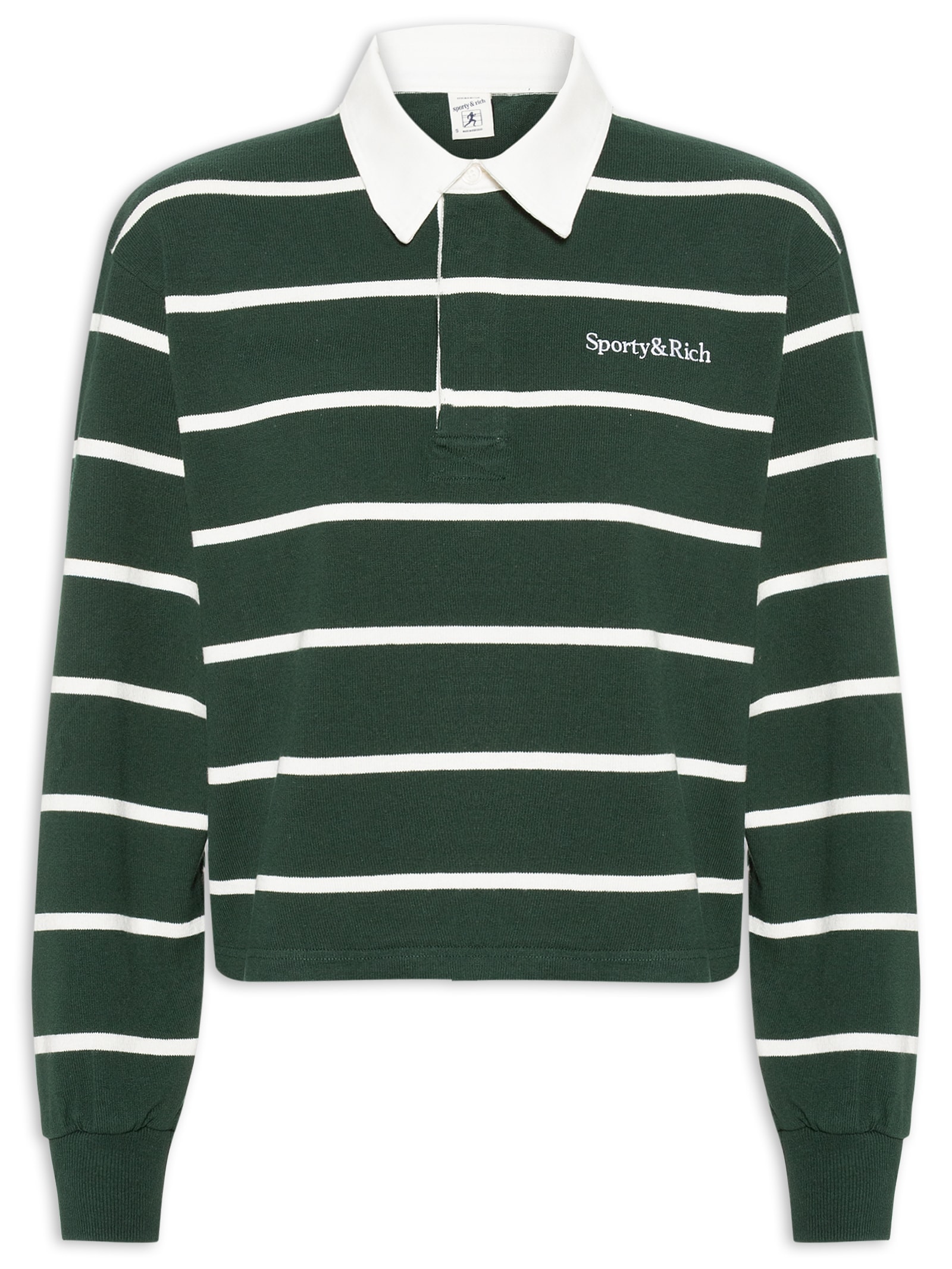 Sporty & Rich - Polo Feminina Serif Logo Cropped Rugby - Verde