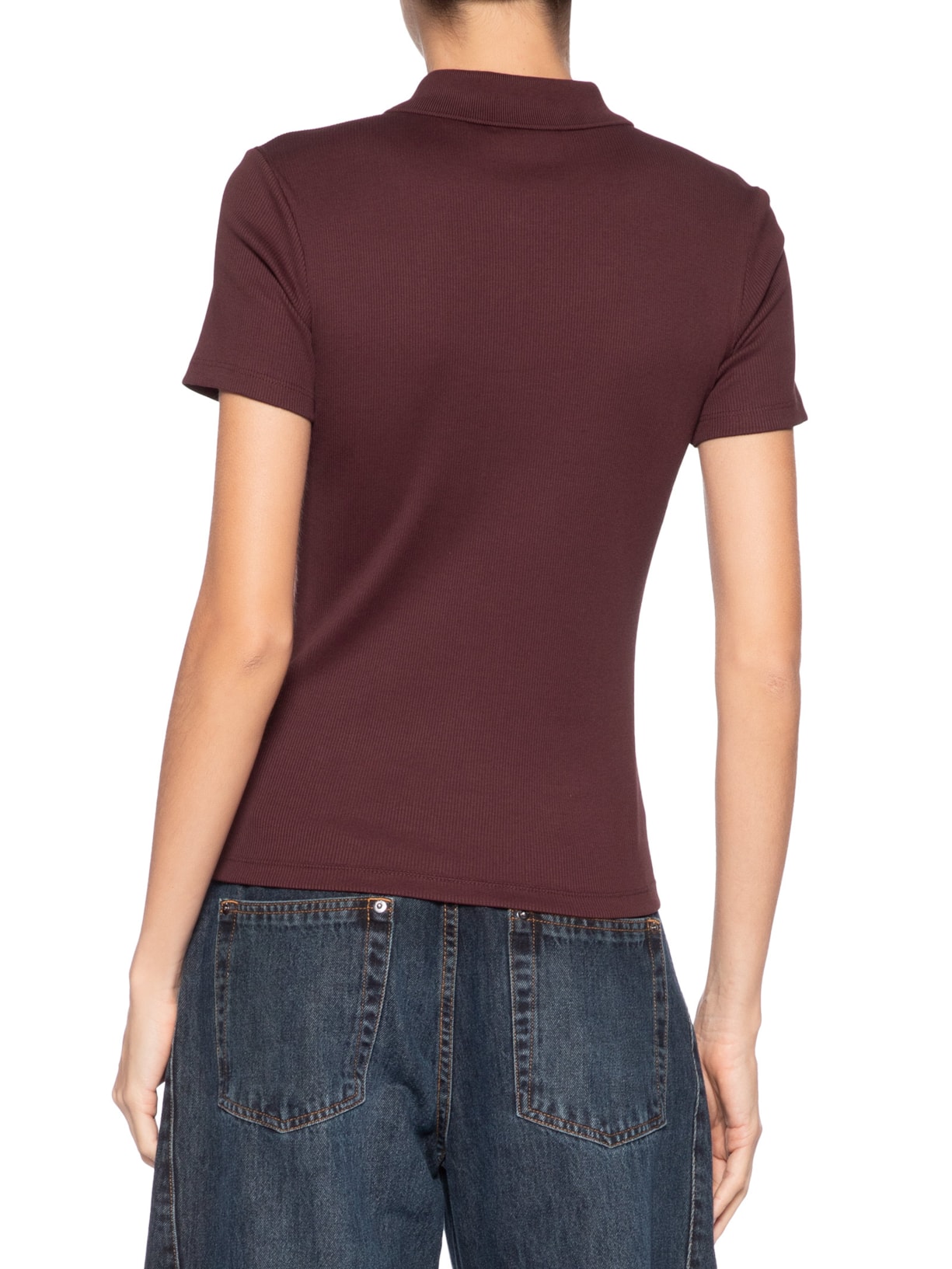 Polo Feminina Slim Fit Em Algodão Canelado Marrom Lacoste