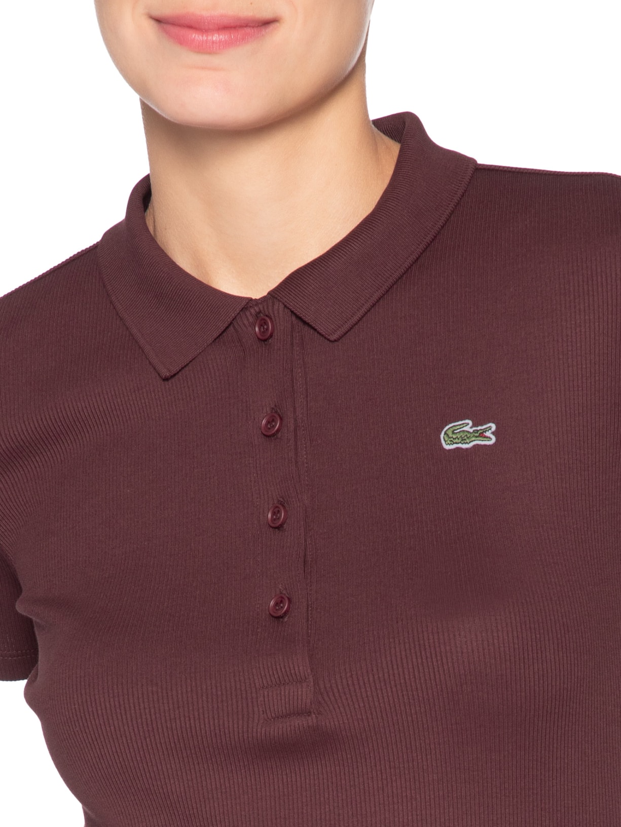Polo Feminina Slim Fit Em Algodão Canelado Marrom Lacoste