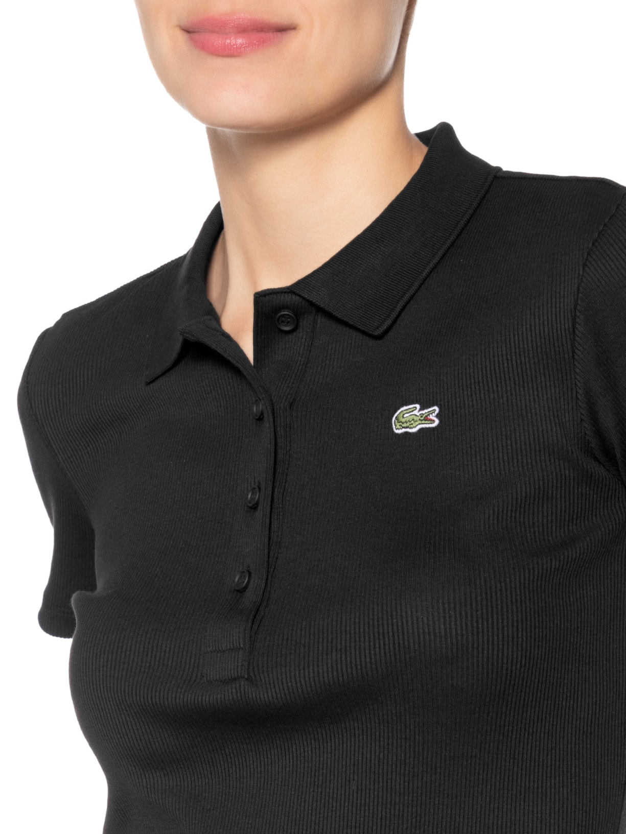 Polo Feminina Slim Fit Em Algodão Preto Lacoste