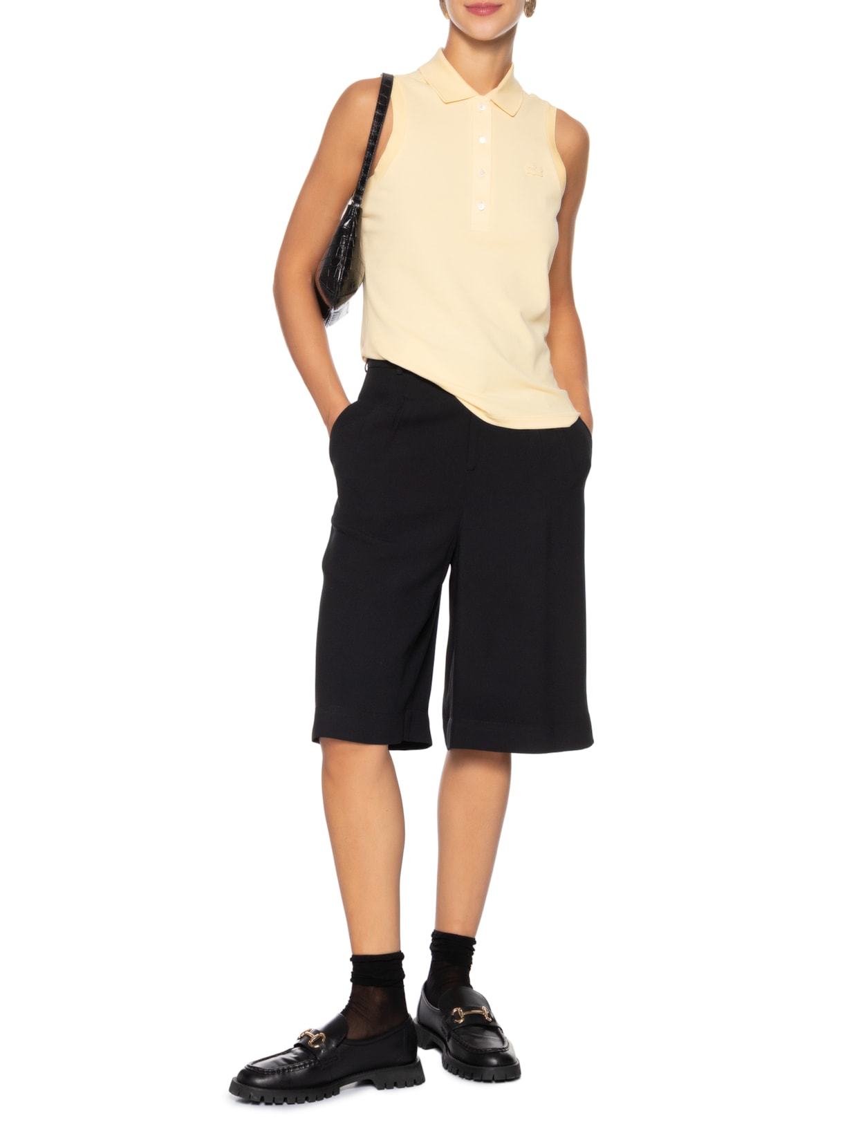 Polo Feminina Slim Fit Sem Manga Stretch Amarelo Lacoste