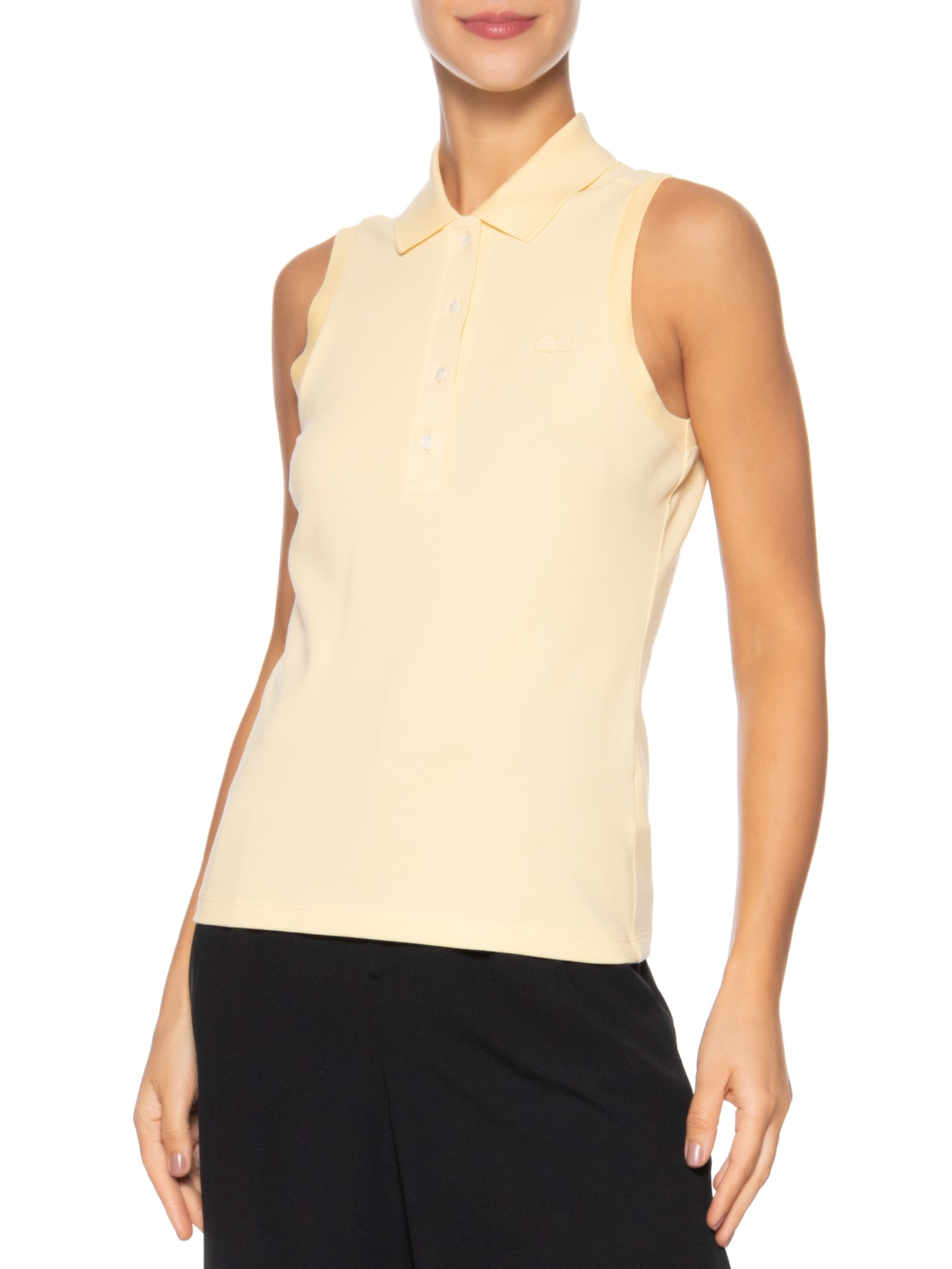 Polo Feminina Slim Fit Sem Manga Stretch Amarelo Lacoste