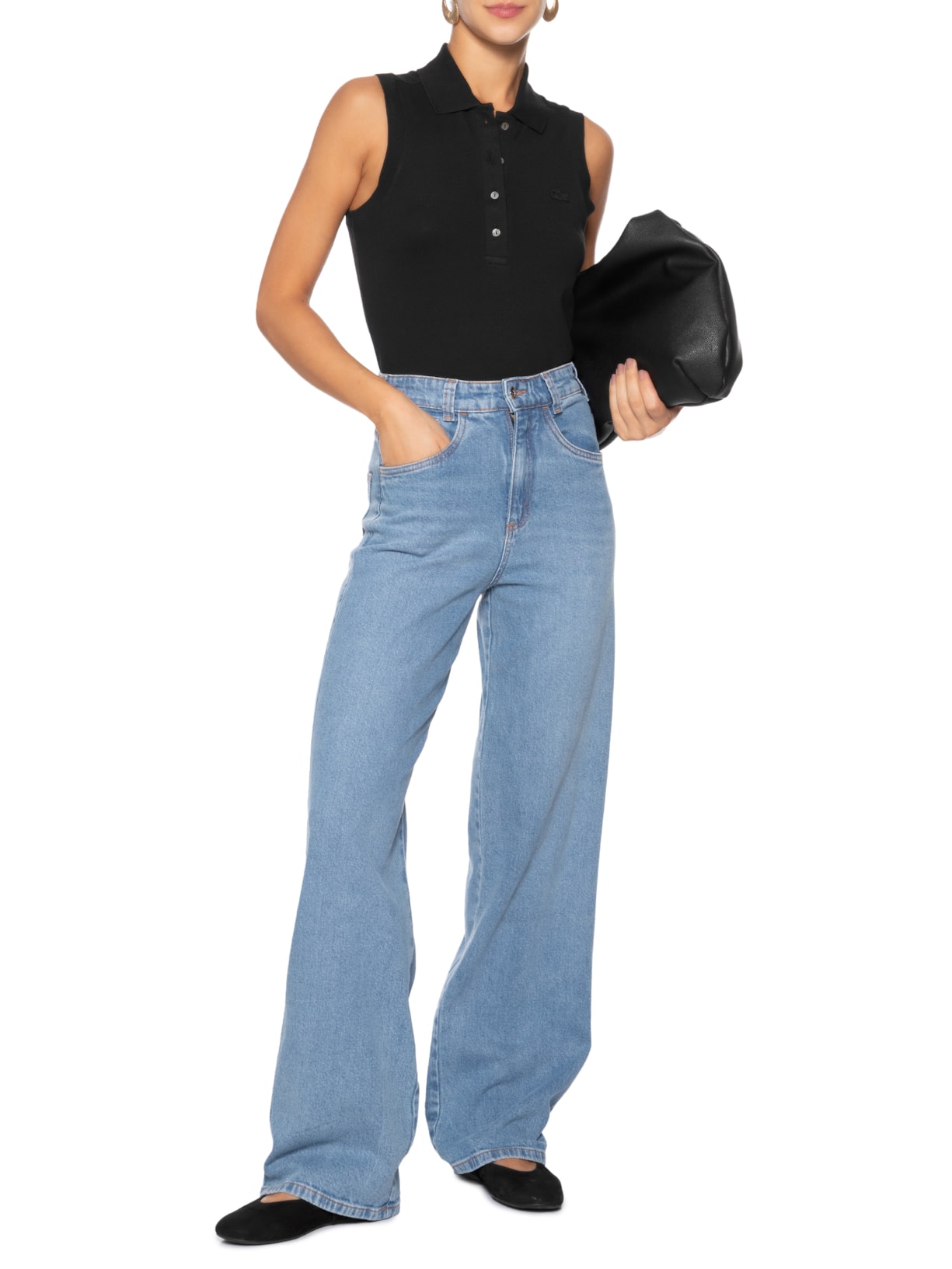 Polo Feminina Slim Fit Sem Mangas Preto Lacoste