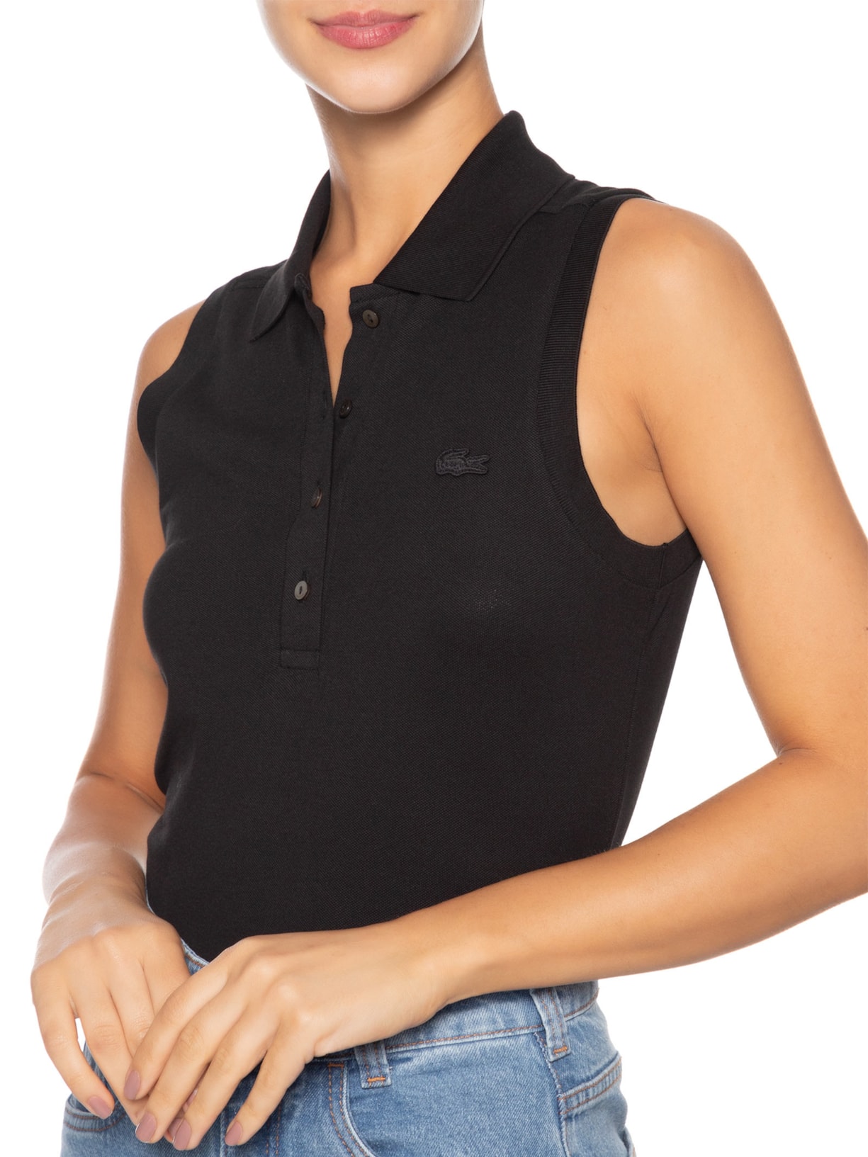 Polo Feminina Slim Fit Sem Mangas Preto Lacoste