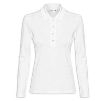 Polo Feminina Slim Fit Stretch Mini Piqué - Branco