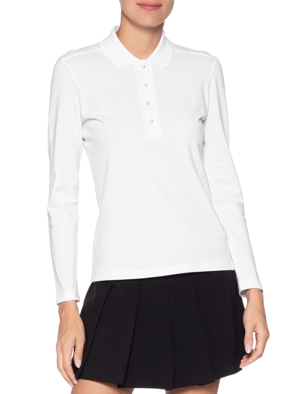 Polo Feminina Slim Fit Stretch Mini Piqué Branco Lacoste