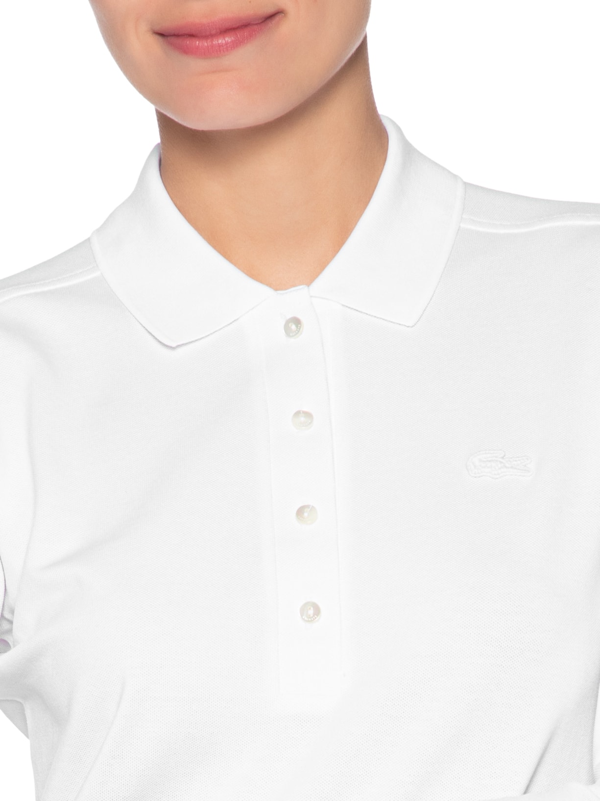 Polo Feminina Slim Fit Stretch Mini Piqué Branco Lacoste