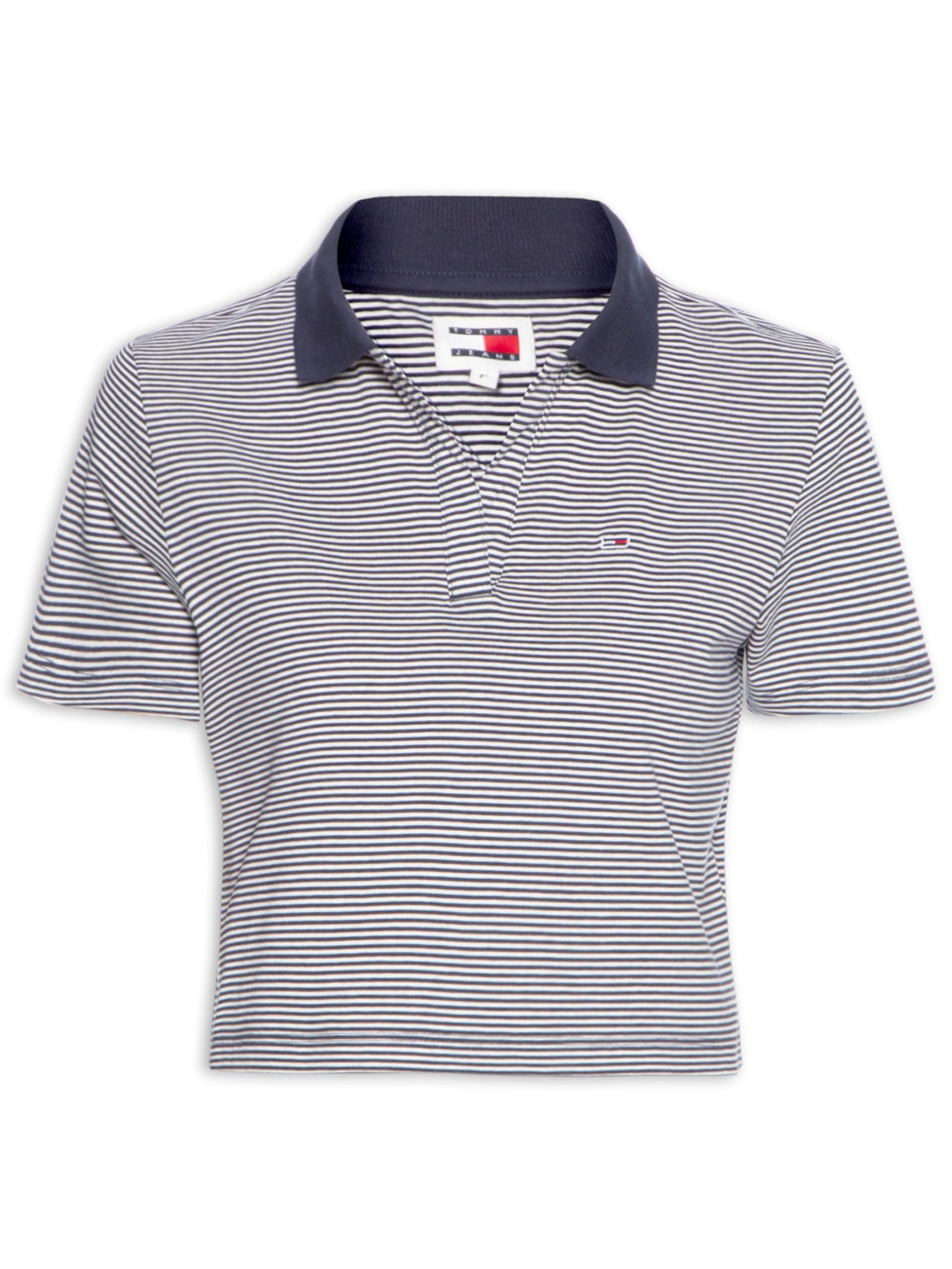 Polo Feminina Stripe V Neck - Azul
