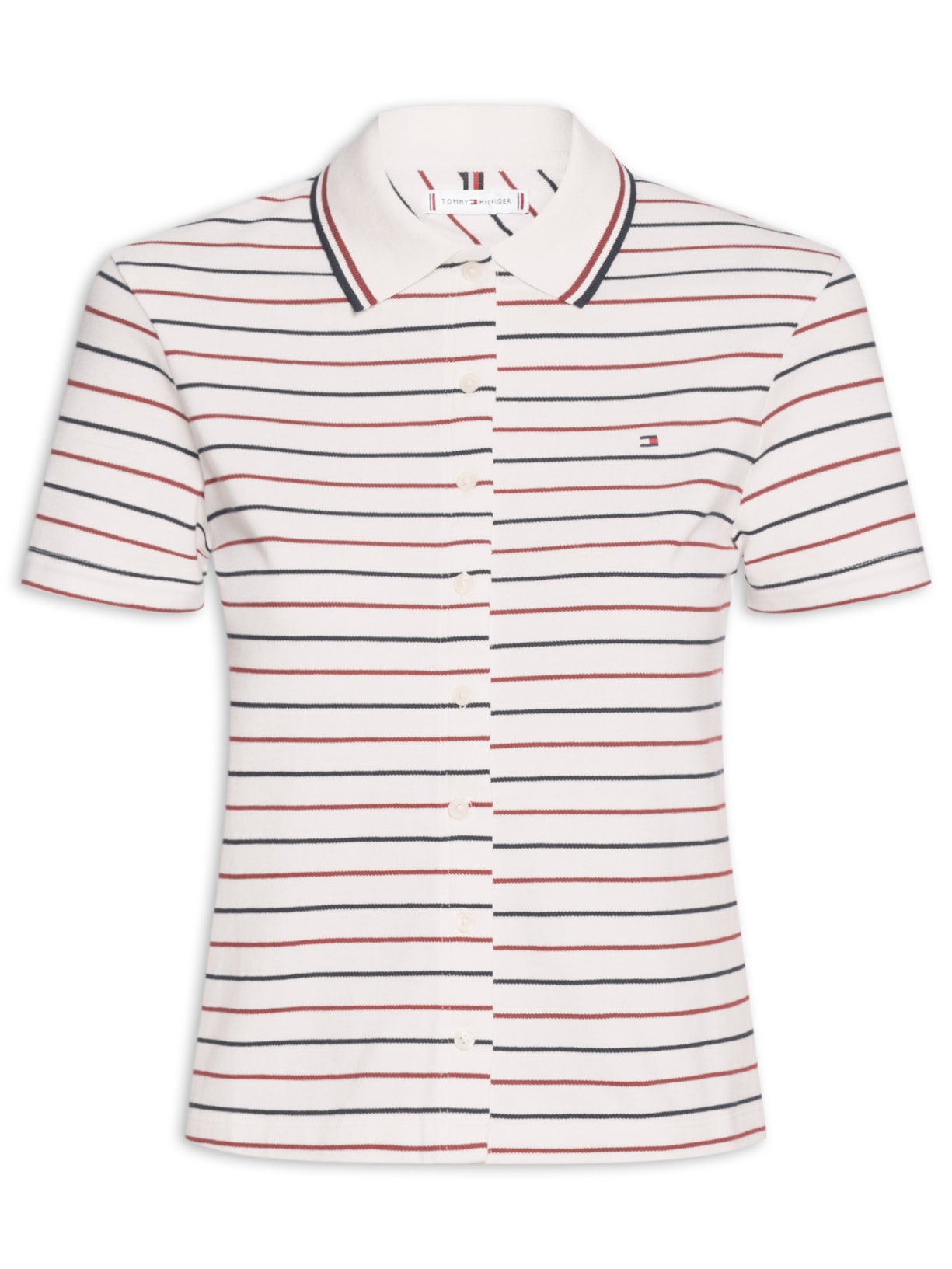 Polo Feminina Tipping Slim Button Down Branco Tommy Hilfiger