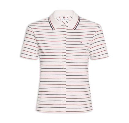 Polo Feminina Tipping Slim Button Down - Branco