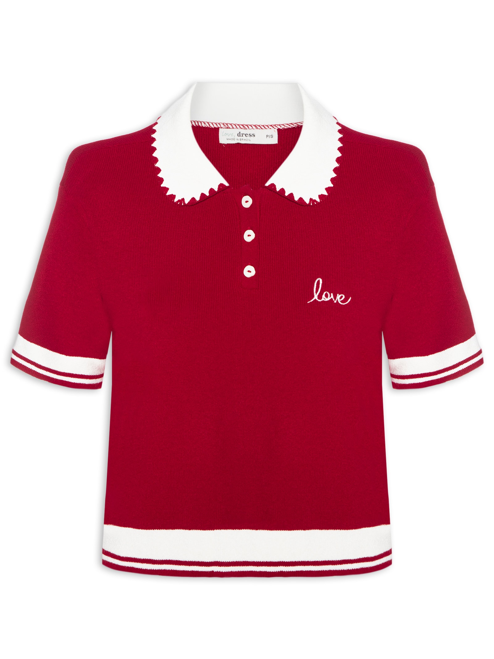 Love Dress - Polo Feminina Tricot Bordada - Vermelho