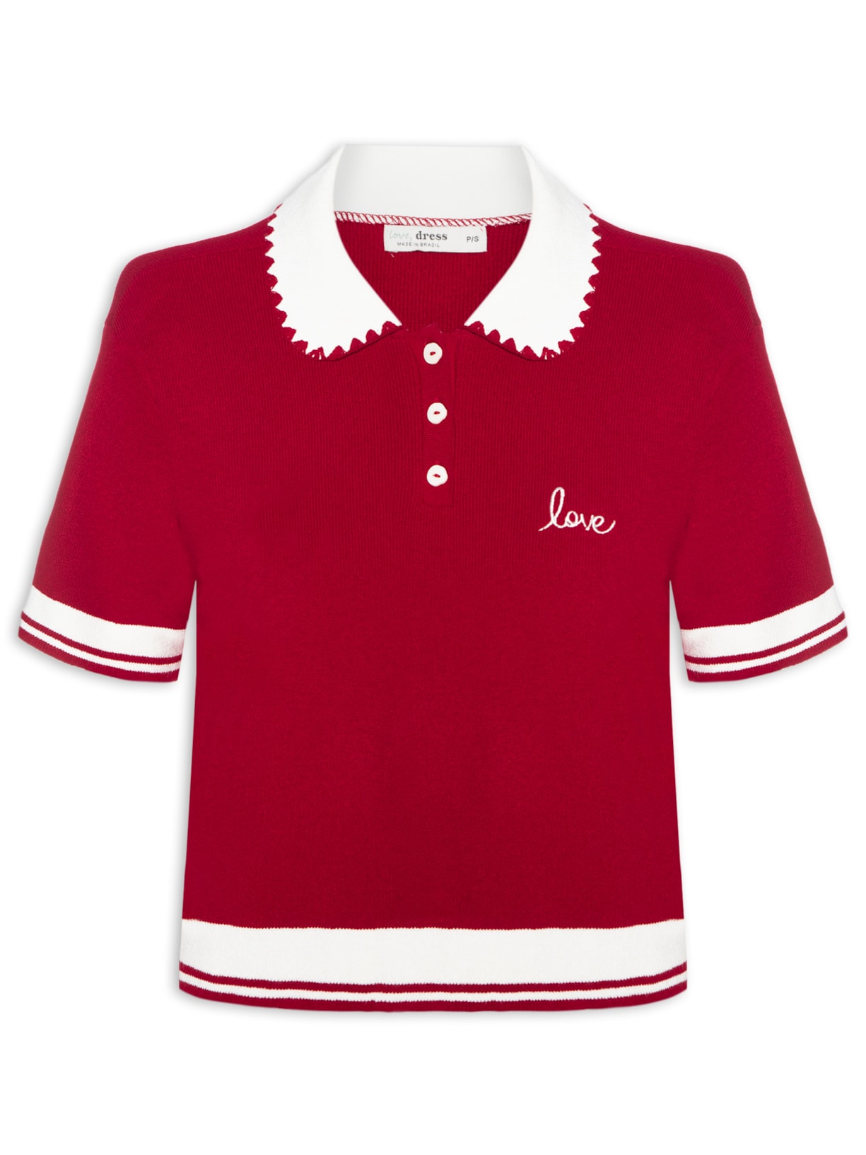 Polo Feminina Tricot Bordada - Vermelho