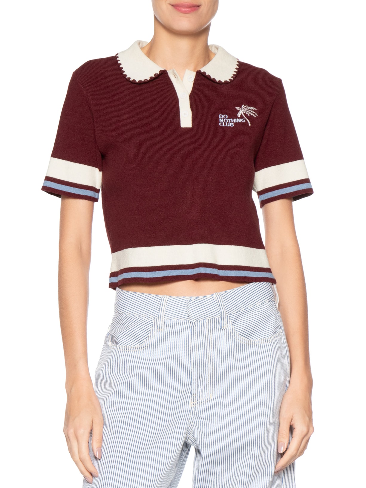 Polo Feminina Tricot Bordado Vermelho Dress To