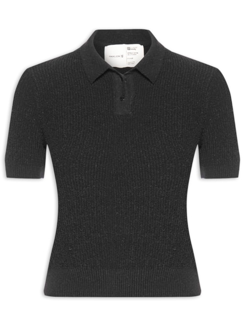 Polo Feminina Tricot Bouclet Fit - Preto