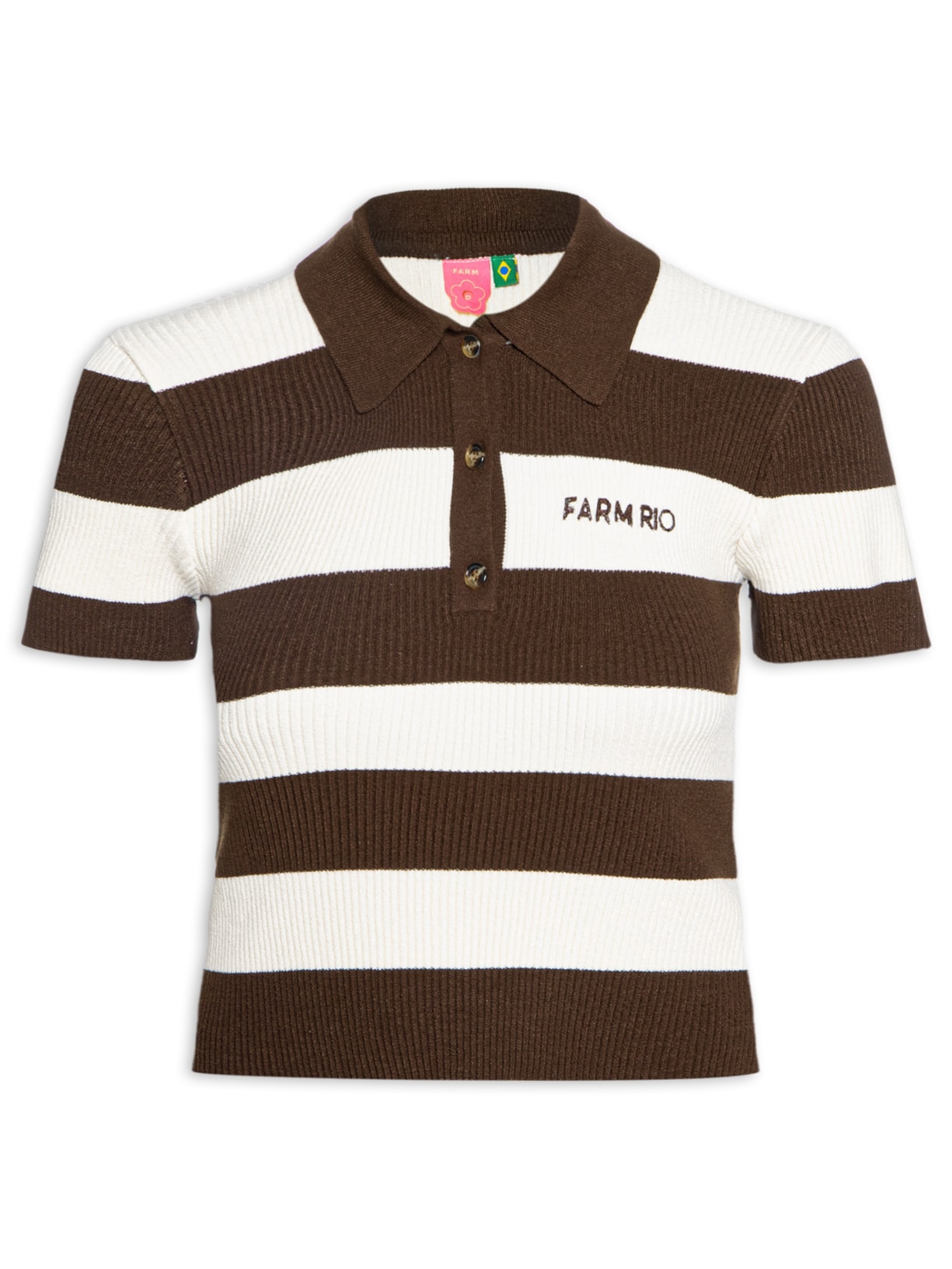 Polo Feminina Tricot Listrada - Marrom