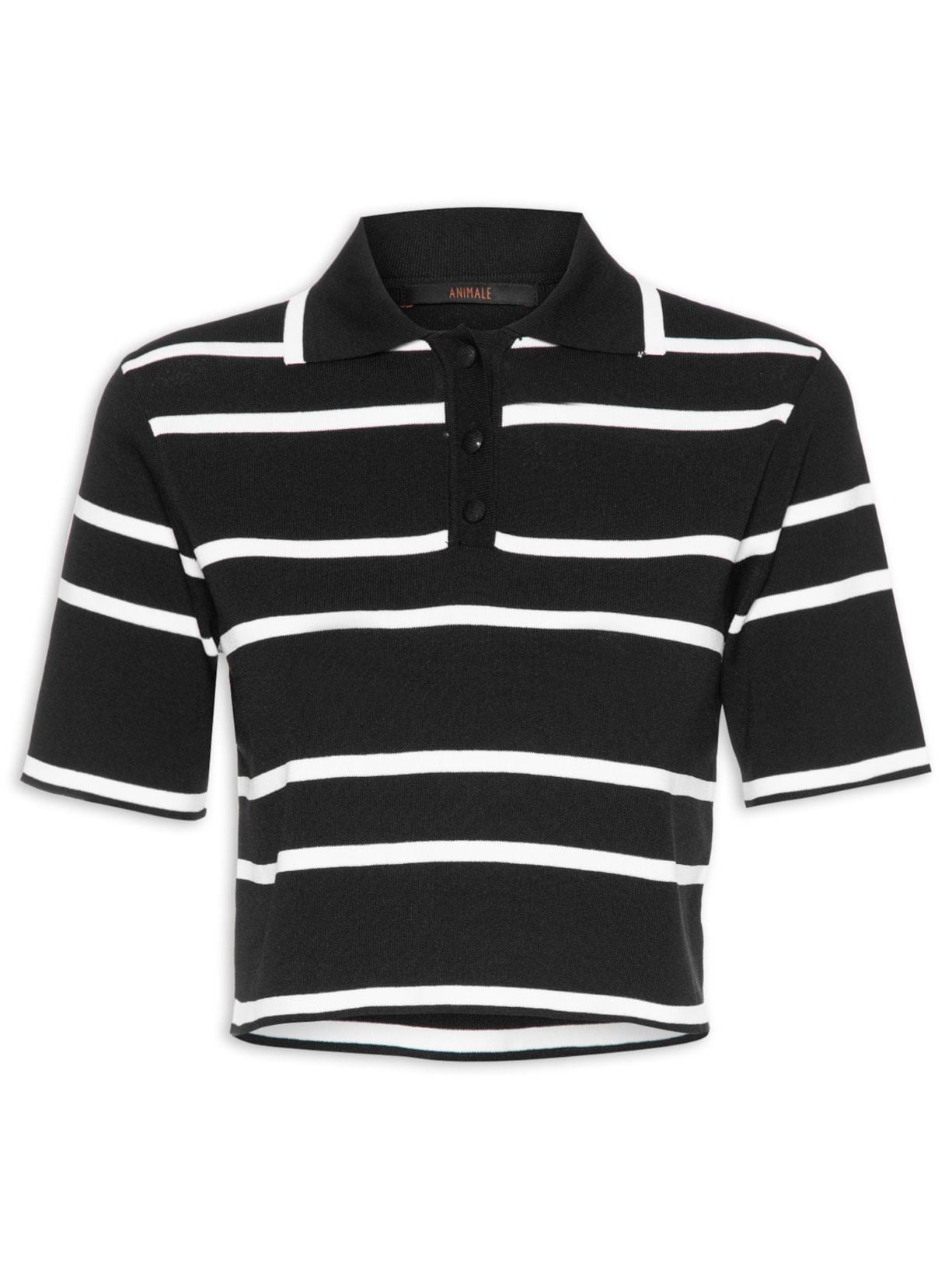 Polo Feminina Tricot Listrado - Preto
