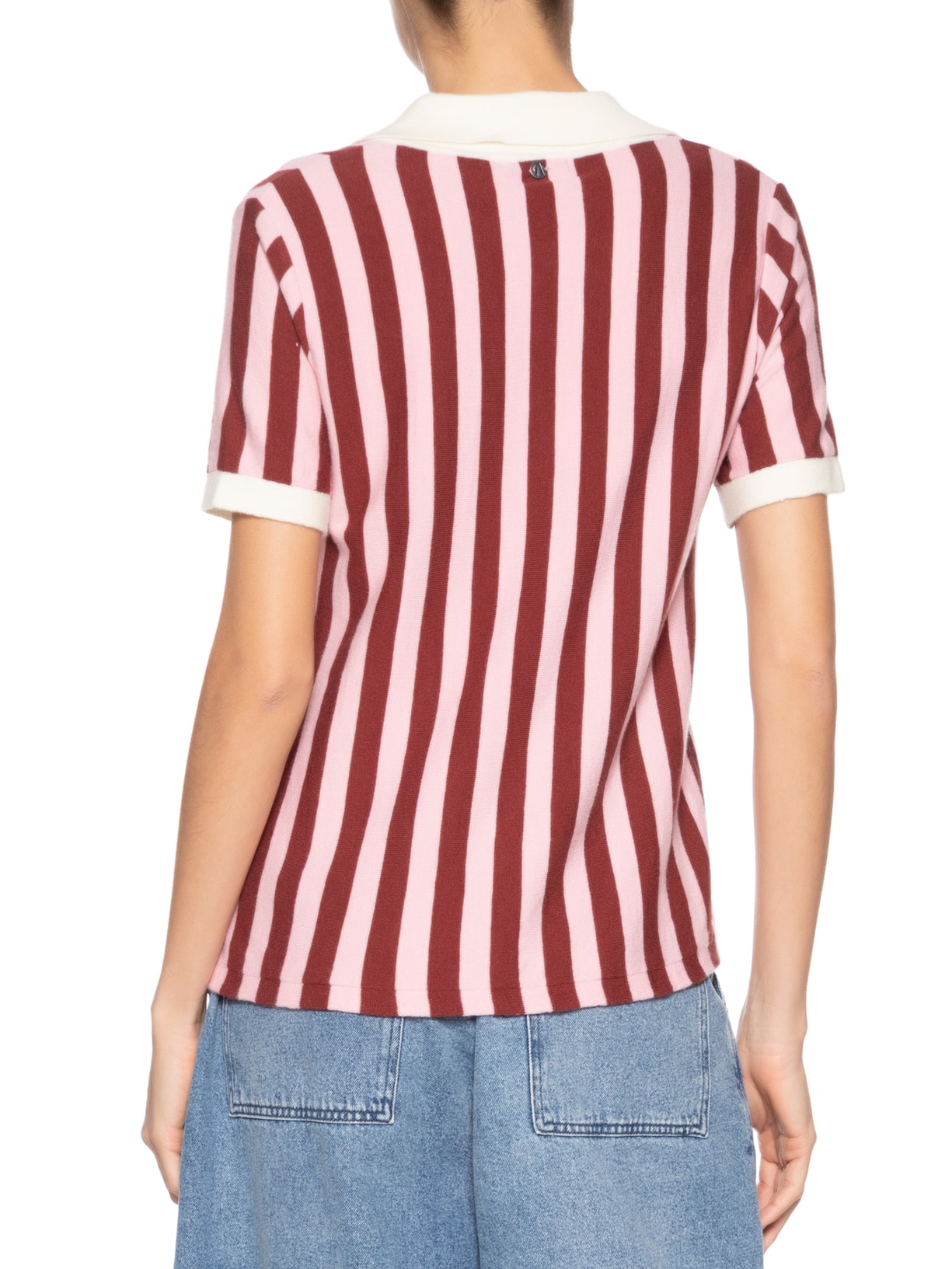 Polo Feminina Tricot Patch Rosa Animale Jeans