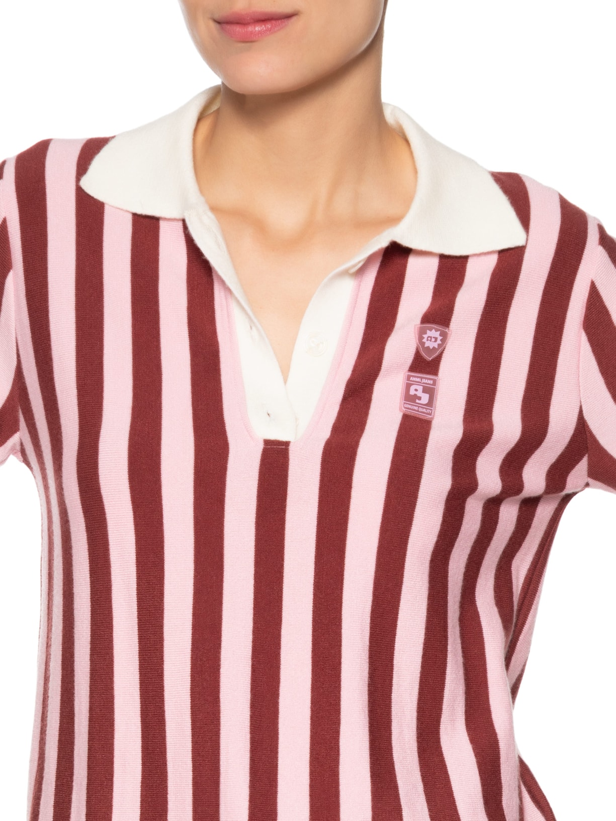 Polo Feminina Tricot Patch Rosa Animale Jeans