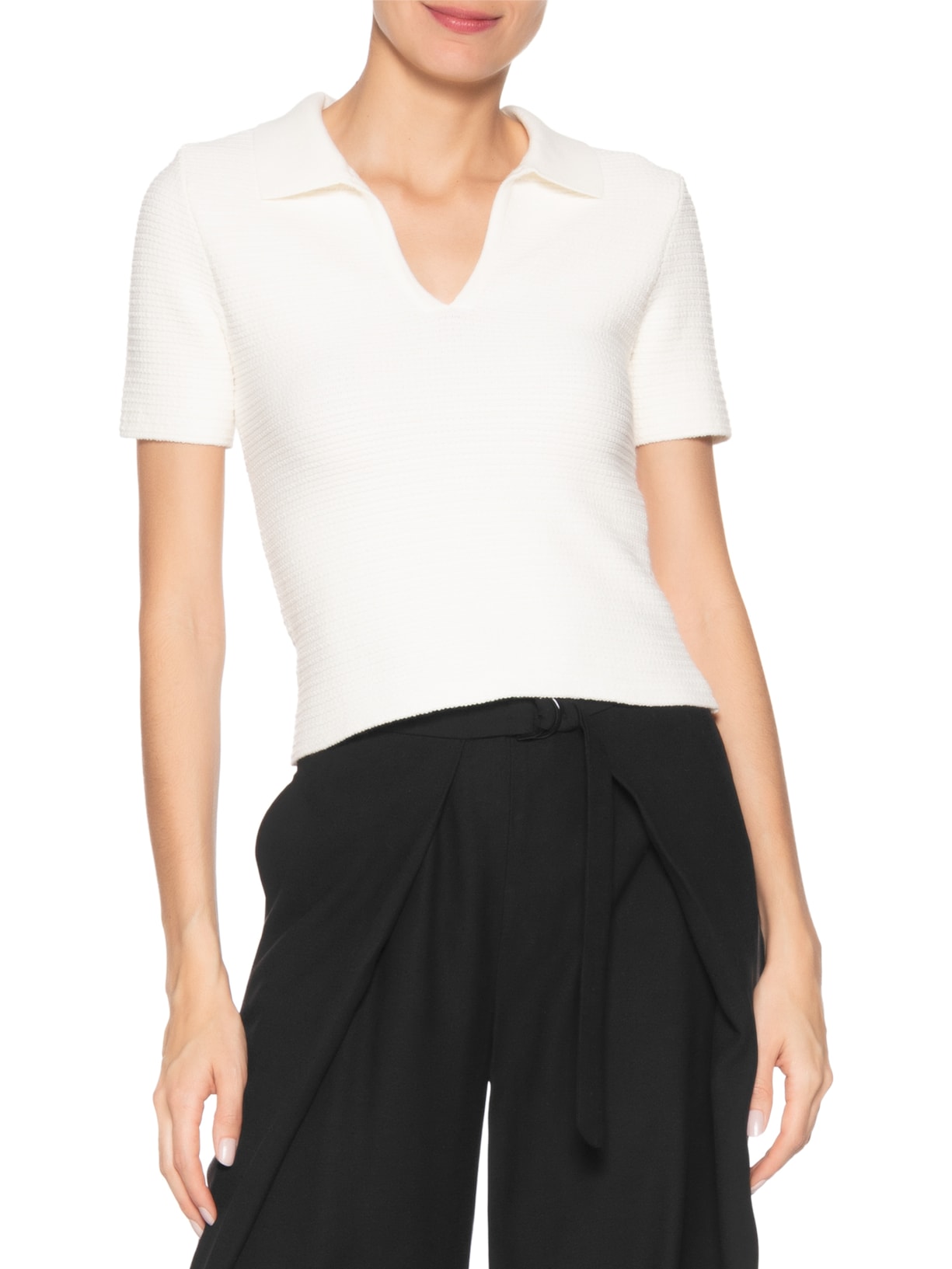 Polo Feminina Tricot Textura Off White Osklen