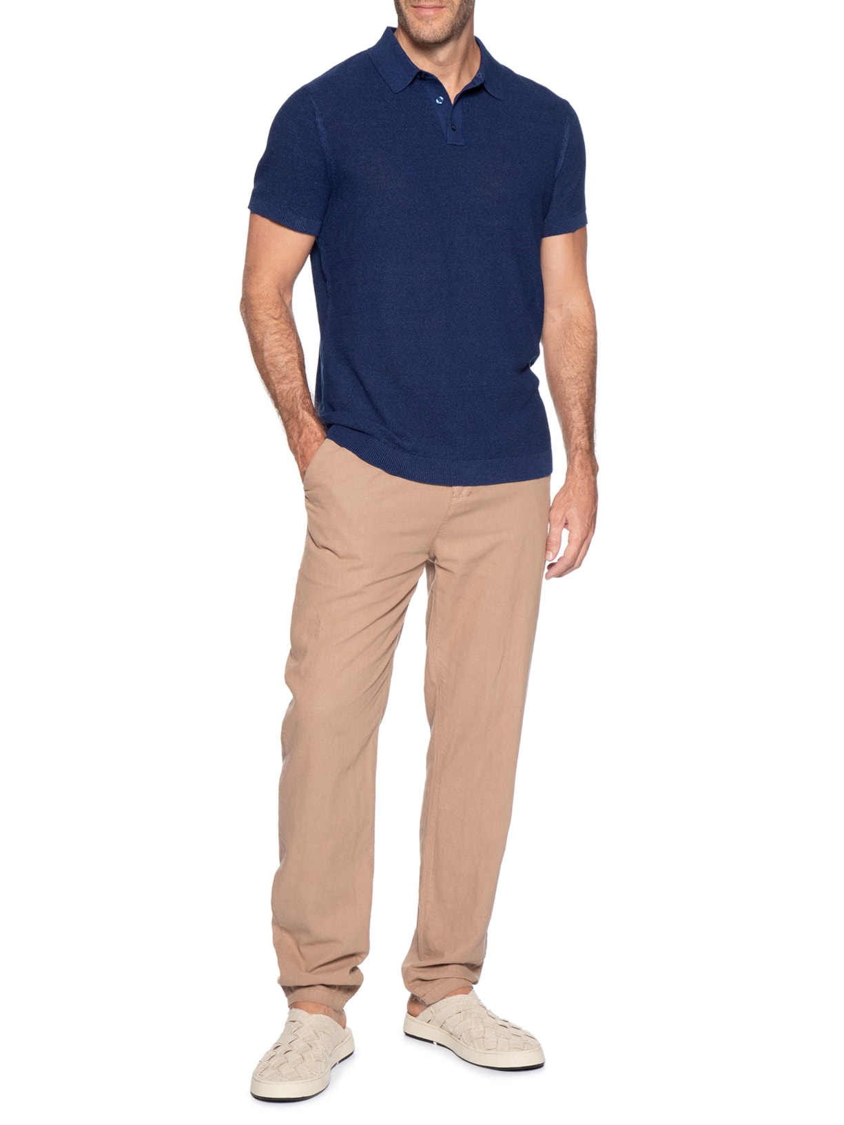 Polo Manga Curta Masculina Tricot Azul Foxton
