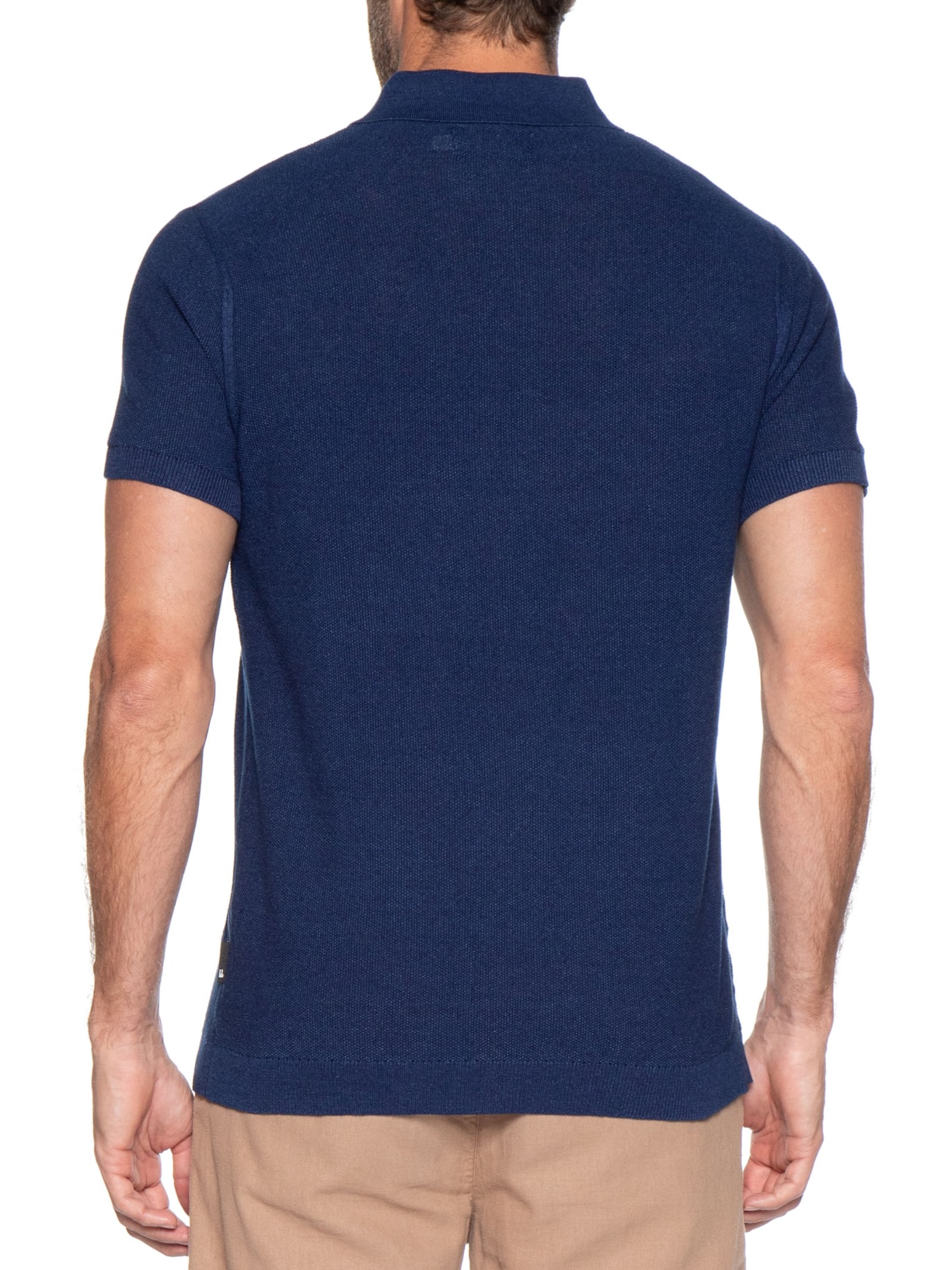 Polo Manga Curta Masculina Tricot Azul Foxton
