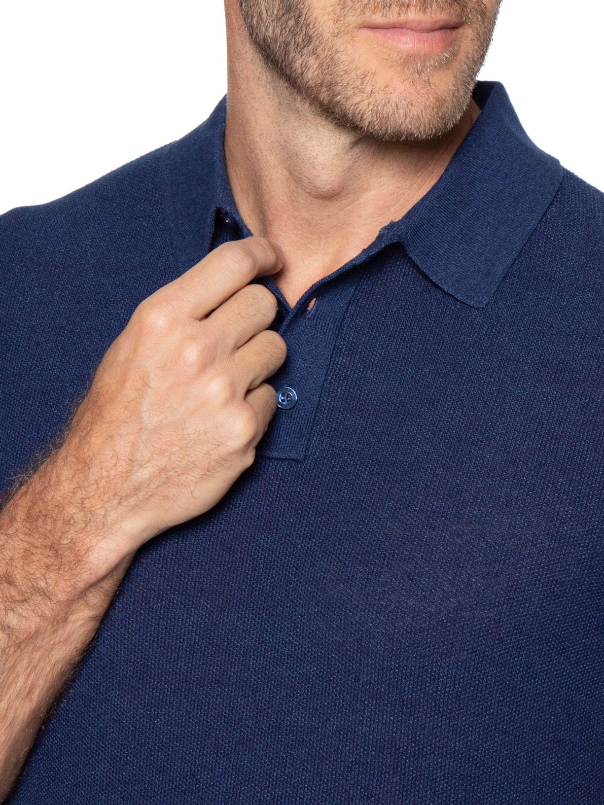 Polo Manga Curta Masculina Tricot Azul Foxton