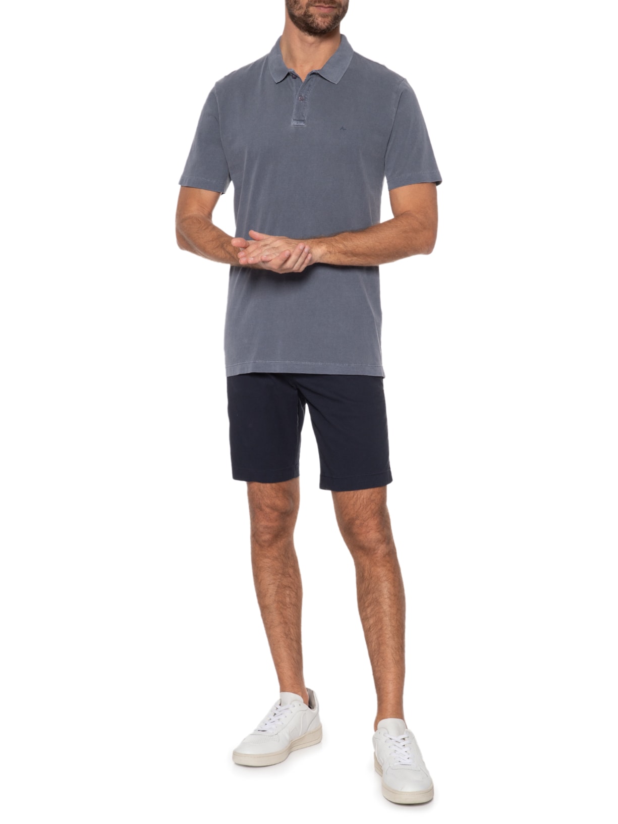 Polo Masculina 1/2 Malha Estonada Azul Aramis