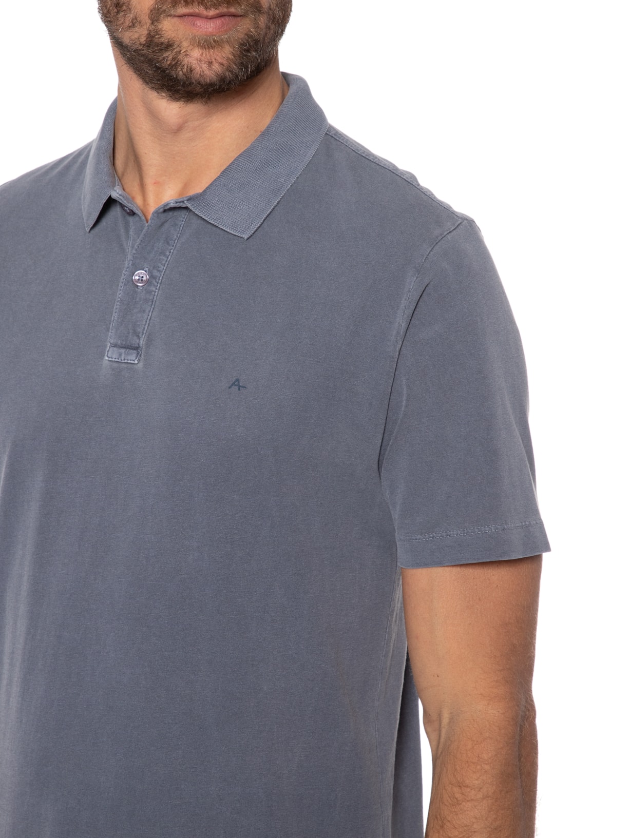Polo Masculina 1/2 Malha Estonada Azul Aramis