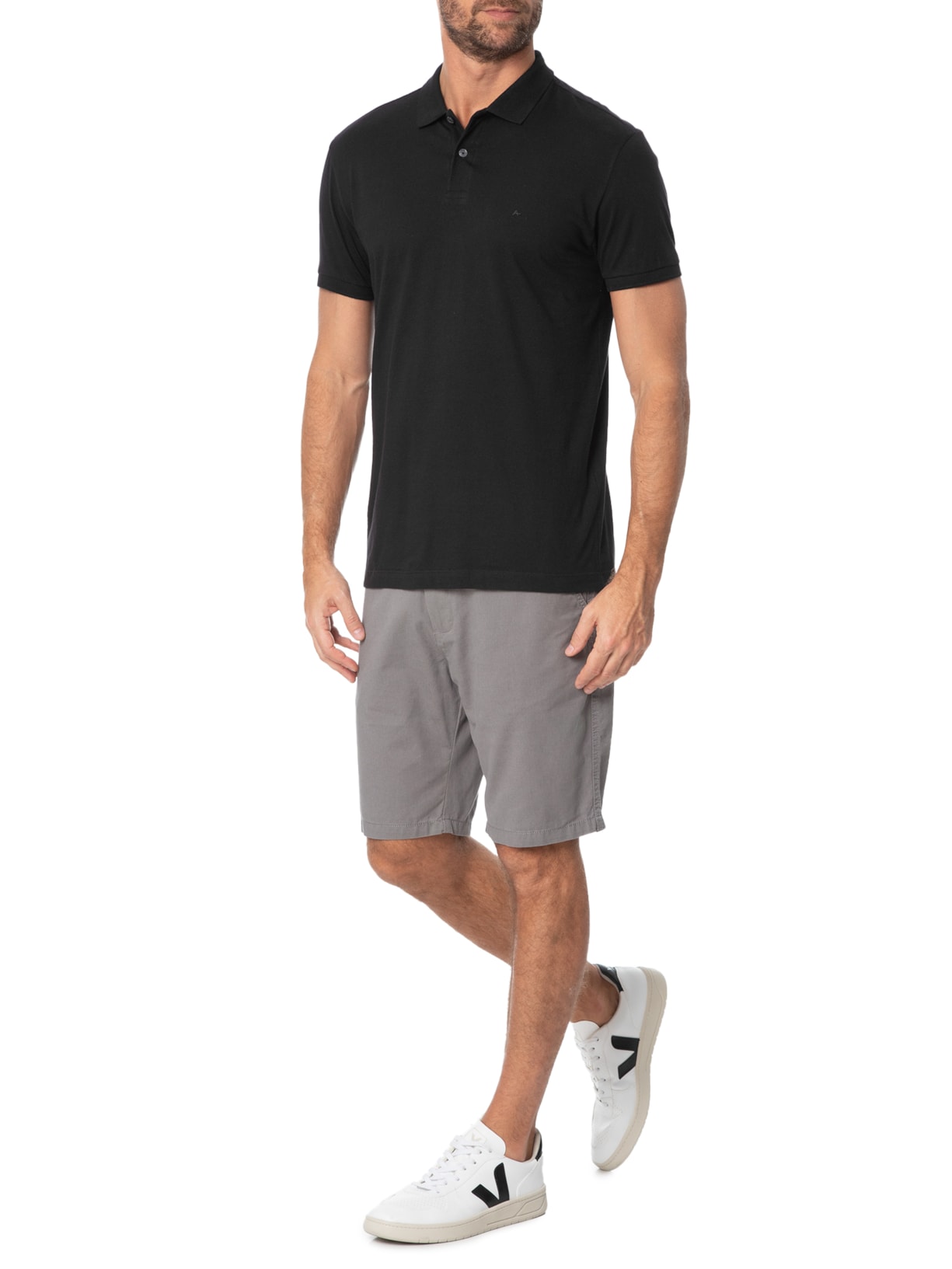 Polo Masculina 1/2 Malha Lisa Preto Aramis