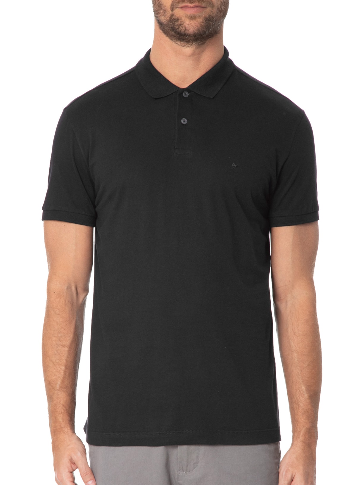 Polo Masculina 1/2 Malha Lisa Preto Aramis