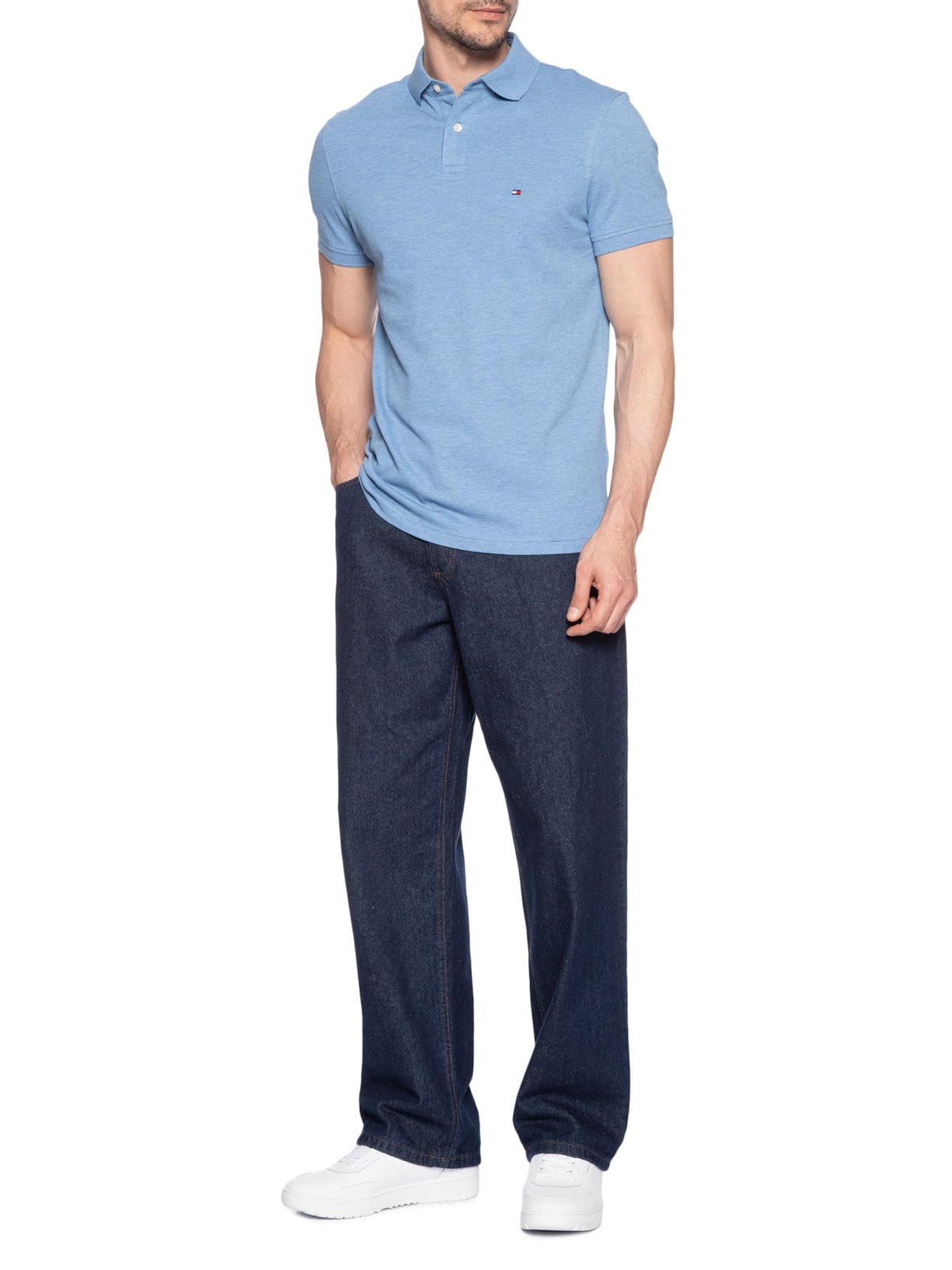 Polo Masculina 1985 Regular Fit Algodão Orgânico Azul Tommy Hilfiger