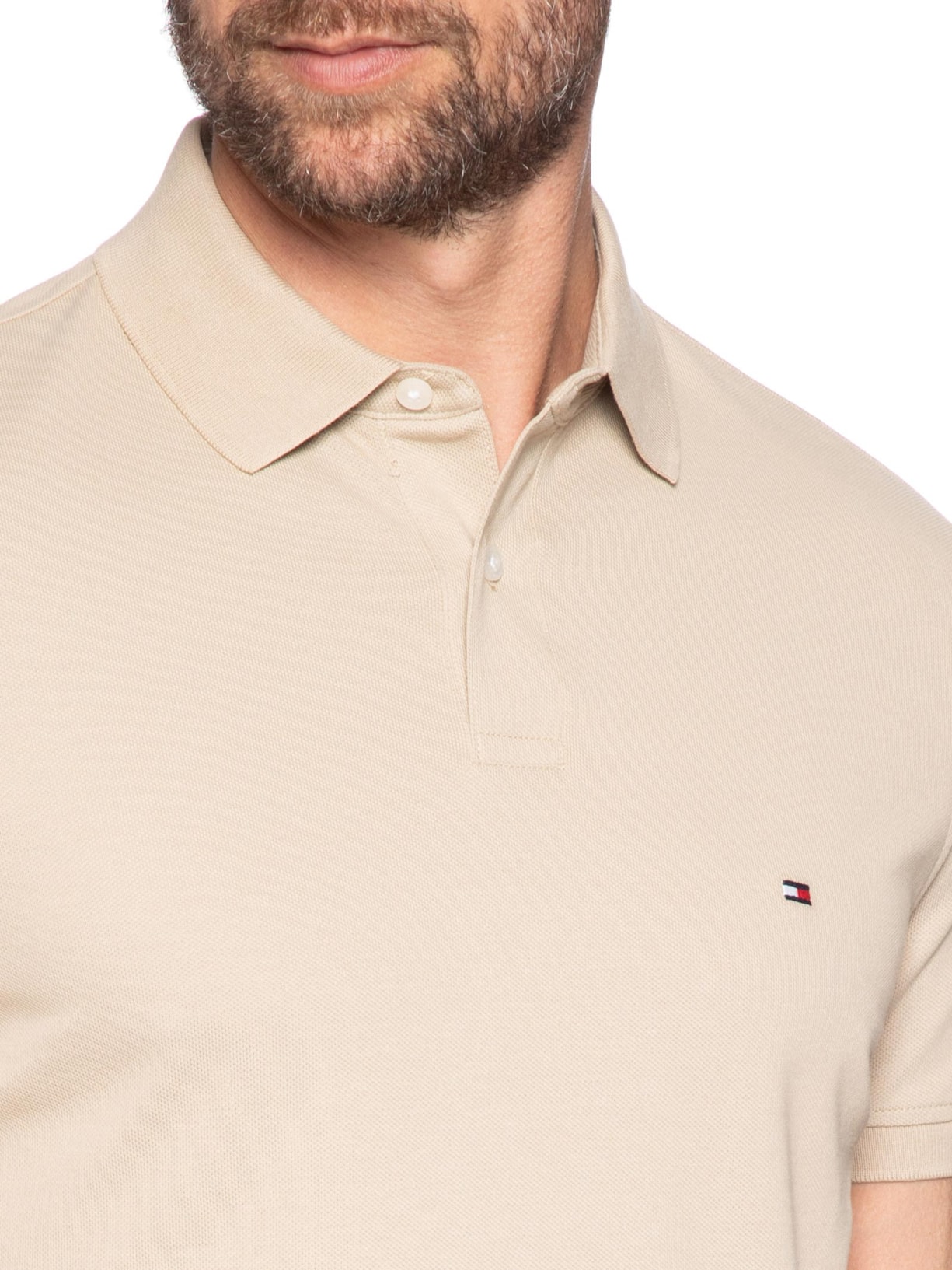 Polo Masculina 1985 Regular Fit Algodão Orgânico Bege  Tommy Hilfiger