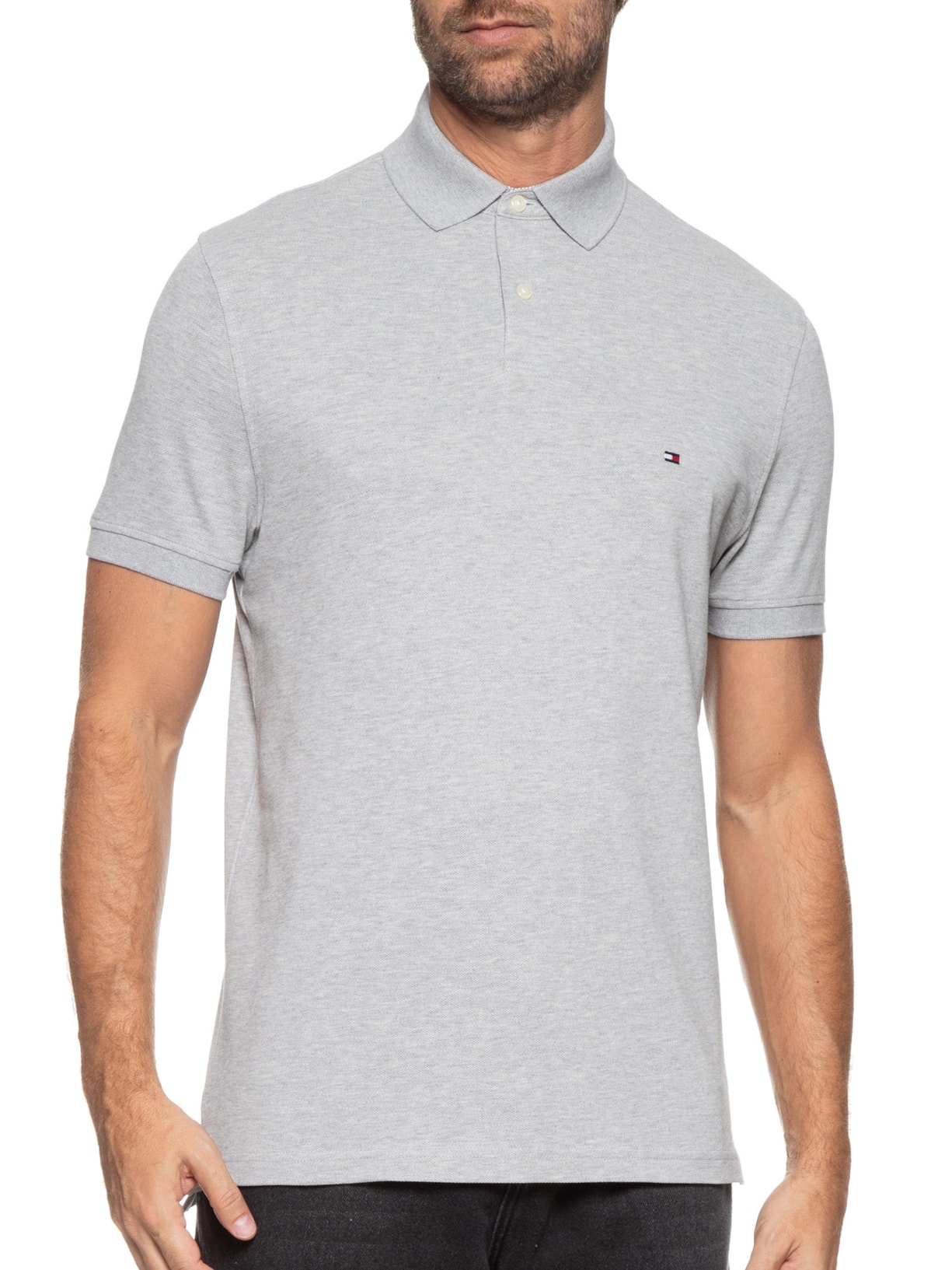 Polo Masculina 1985 Regular Fit Algodão Orgânico Cinza Tommy Hilfiger