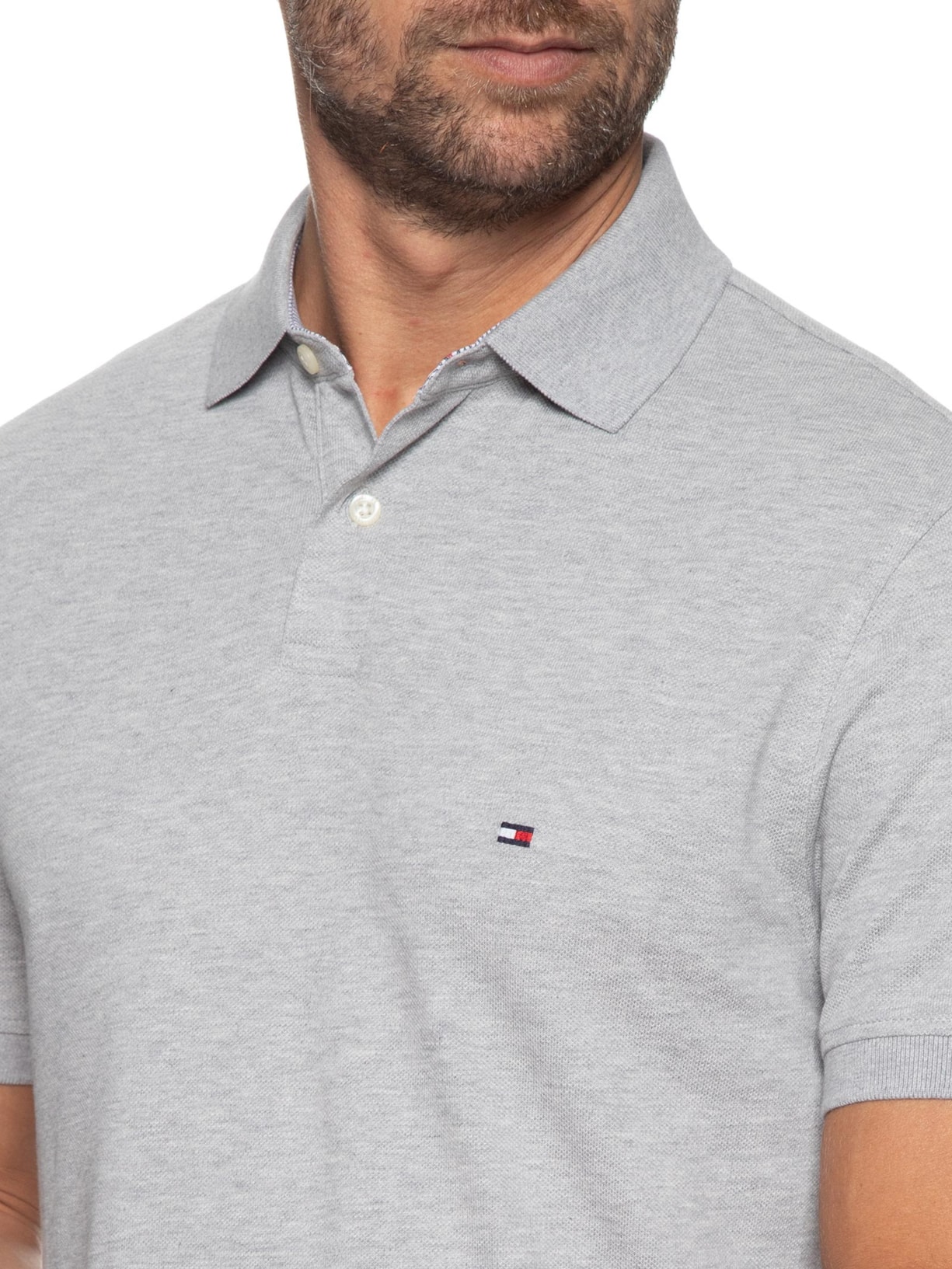 Polo Masculina 1985 Regular Fit Algodão Orgânico Cinza Tommy Hilfiger