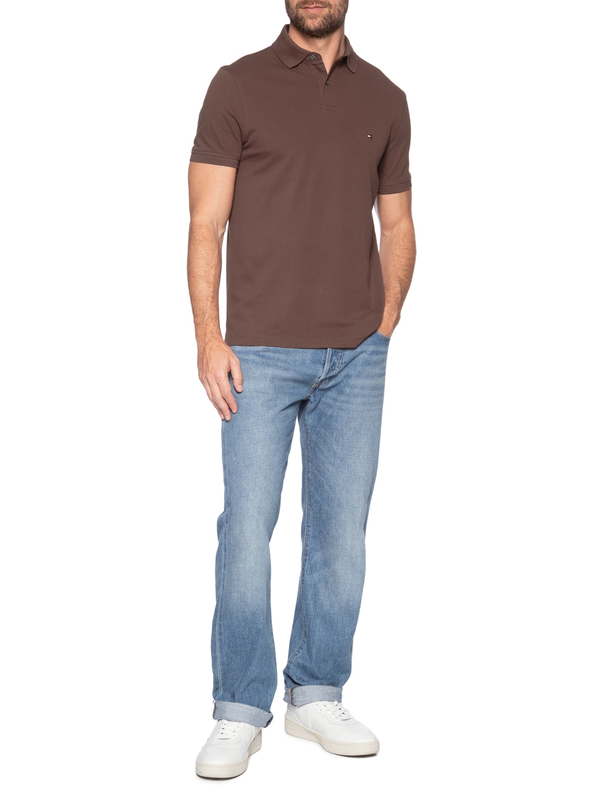 Polo Masculina 1985 Regular Fit Algodão Orgânico Marrom Tommy Hilfiger