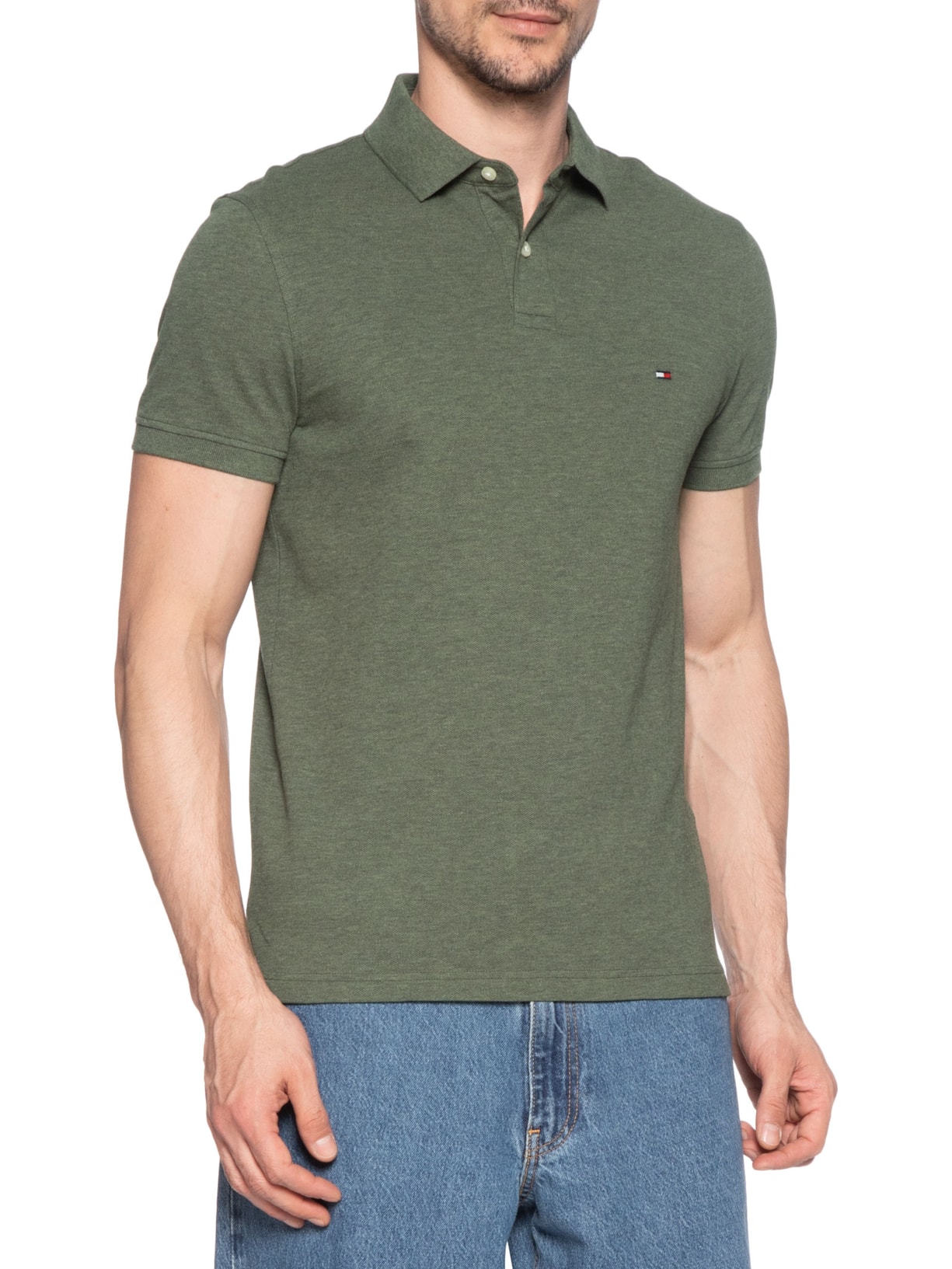 Polo Masculina 1985 Regular Fit Algodão Orgânico Verde   Tommy Hilfiger