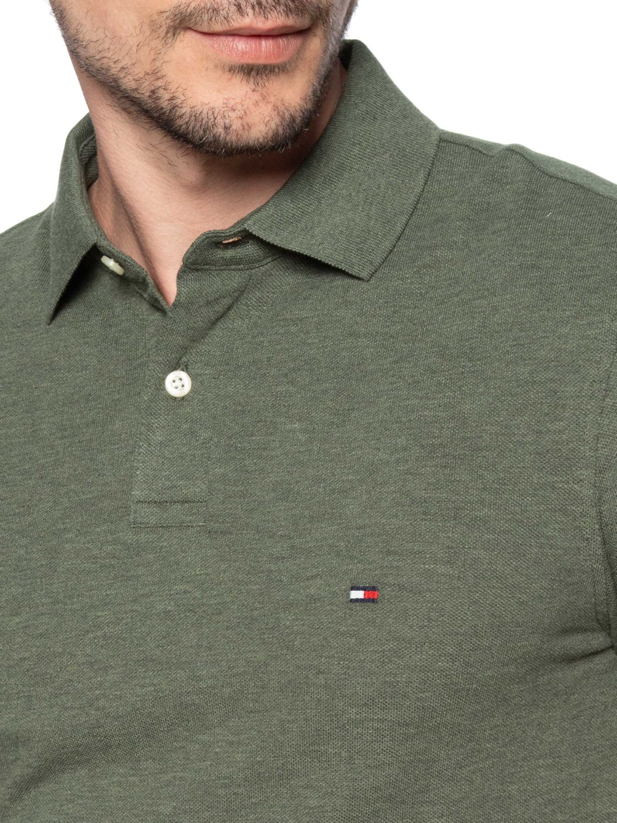 Polo Masculina 1985 Regular Fit Algodão Orgânico Verde   Tommy Hilfiger