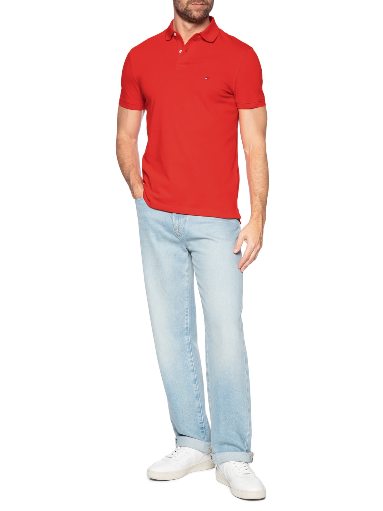 Polo Masculina 1985 Regular Fit Algodão Orgânico Vermelho Tommy Hilfiger