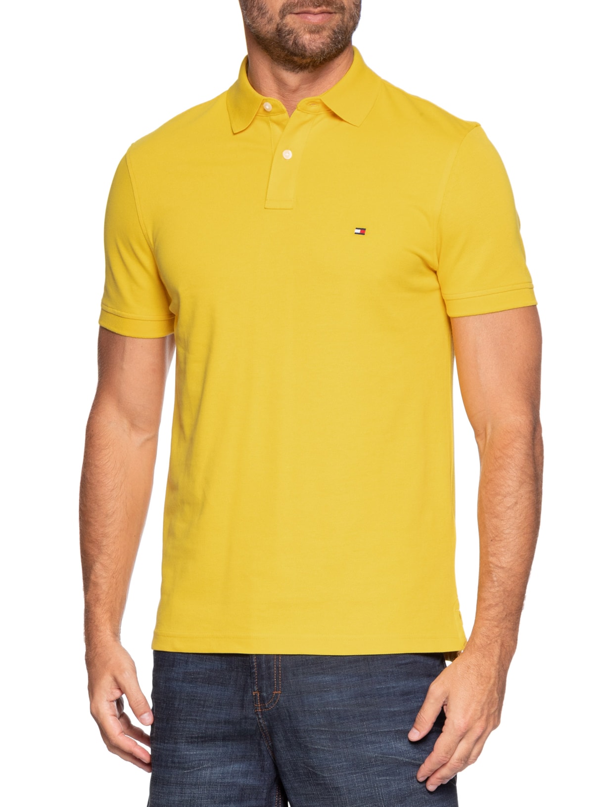 Polo Masculina 1985 Regular Fit Com Logo No Peito Amarelo Tommy Hilfiger