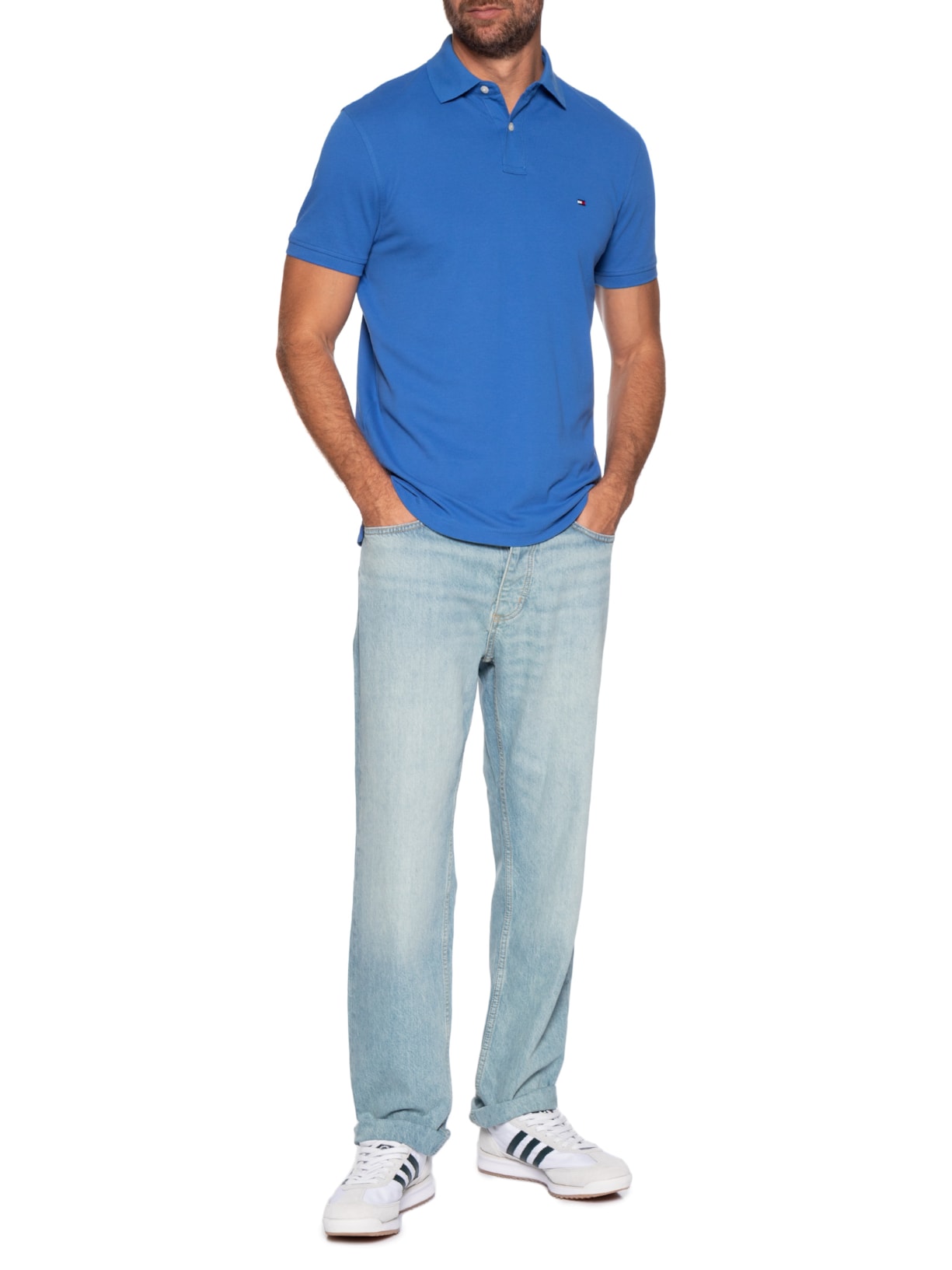 Polo Masculina 1985 Regular Fit Com Logo No Peito Azul Tommy Hilfiger