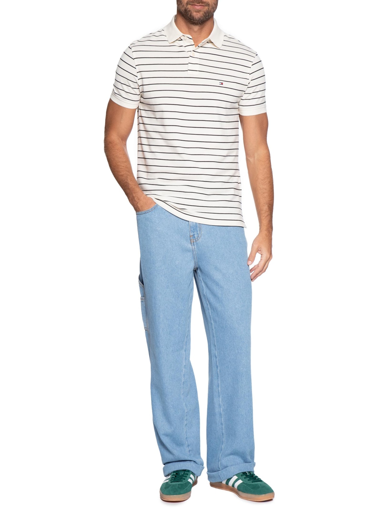 Polo Masculina 1985 Regular Fit Com Logo No Peito Branco Tommy Hilfiger