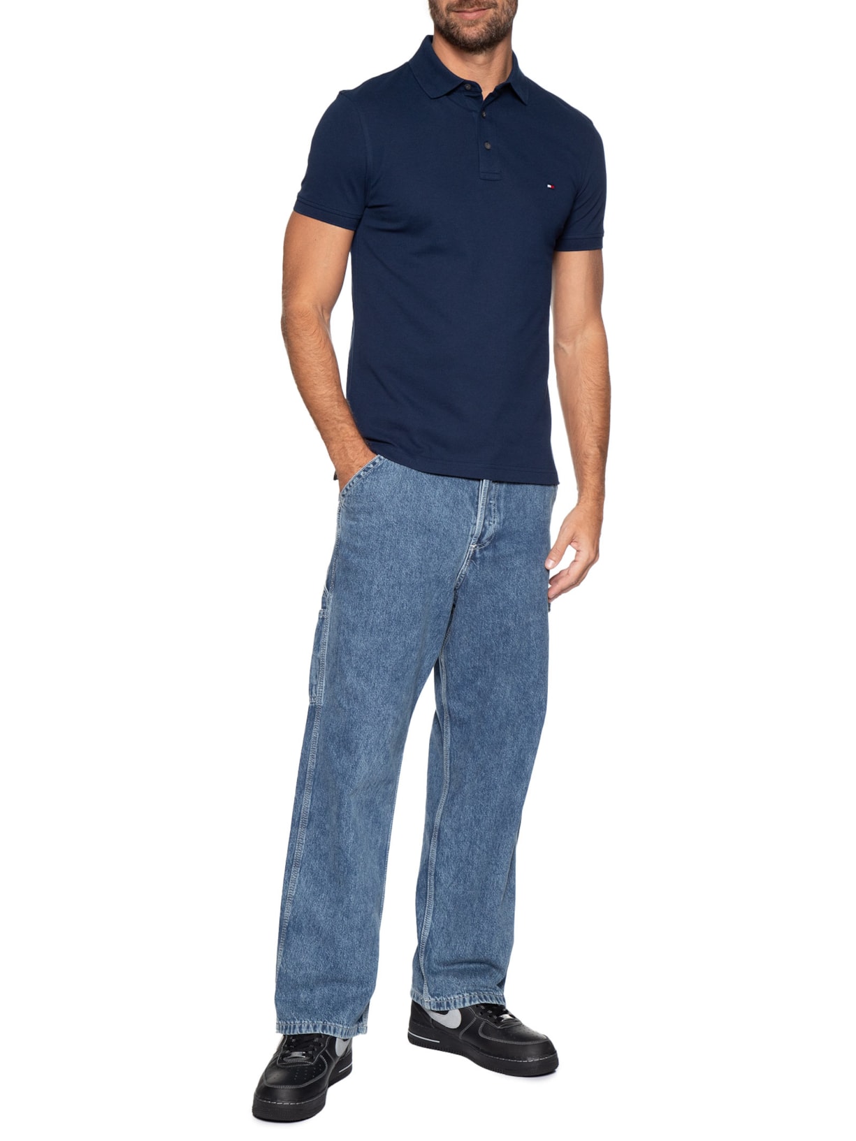 Polo Masculina 1985 Slim Fit Com Logo No Peito Azul Tommy Hilfiger