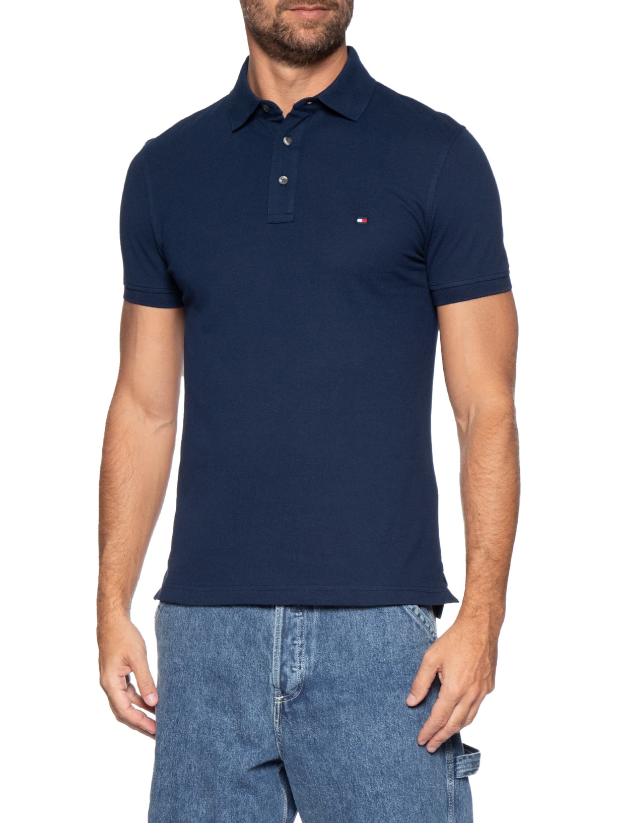 Polo Masculina 1985 Slim Fit Com Logo No Peito Azul Tommy Hilfiger