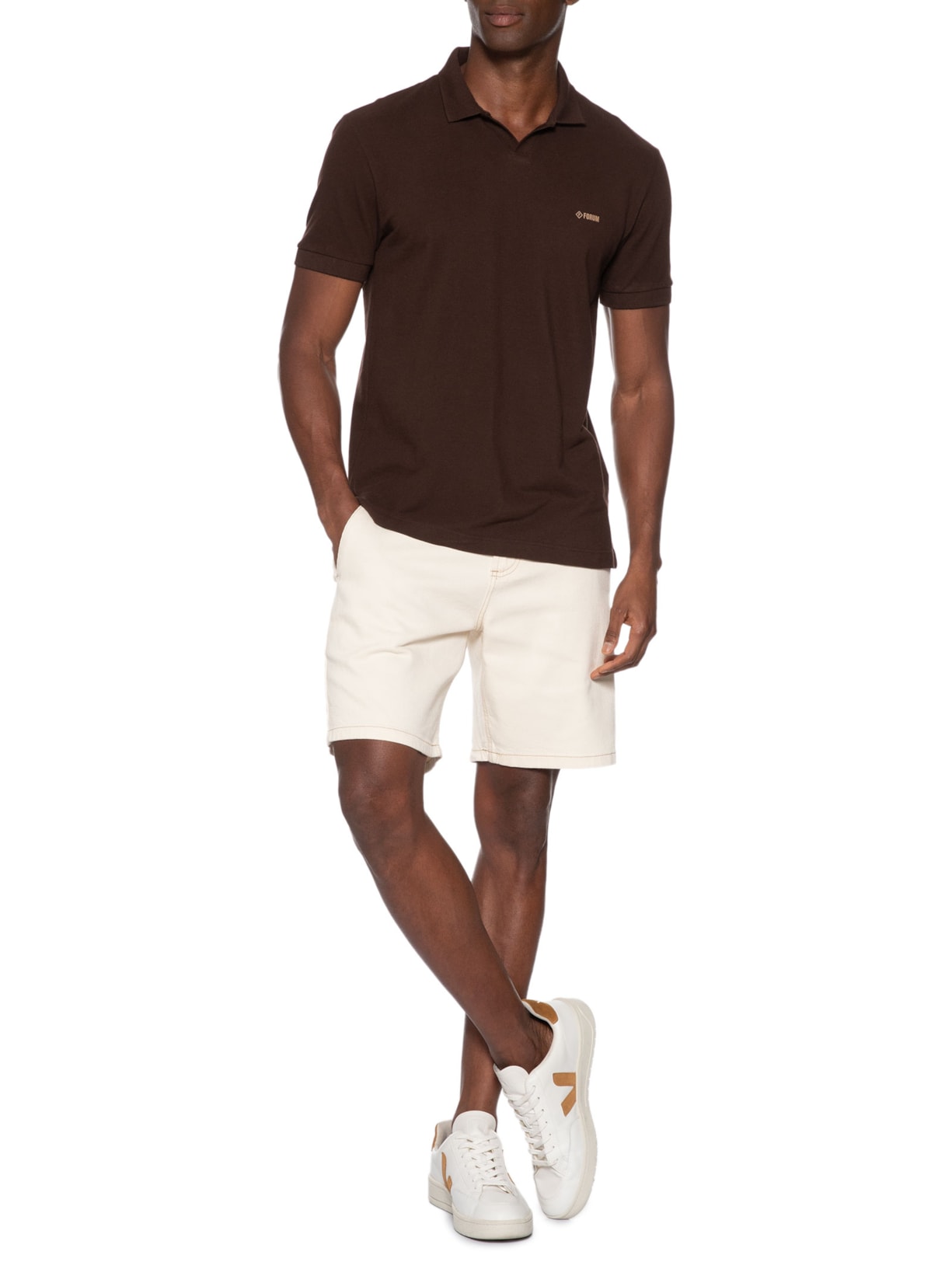 Polo Masculina Algodão Marrom Forum