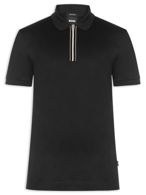 Polo Masculina Algodão Mercerizado Fecho De Correr - Preto