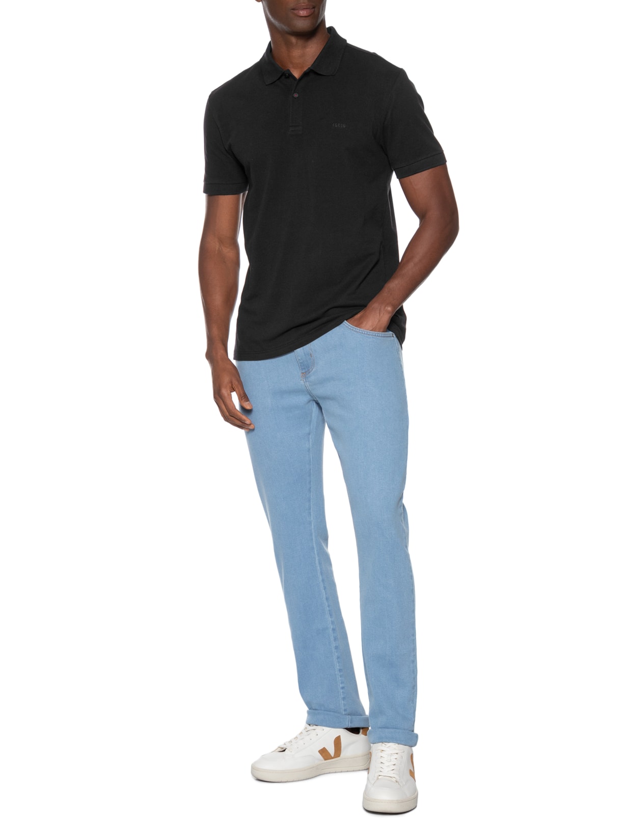 Polo Masculina Algodão Preto Forum