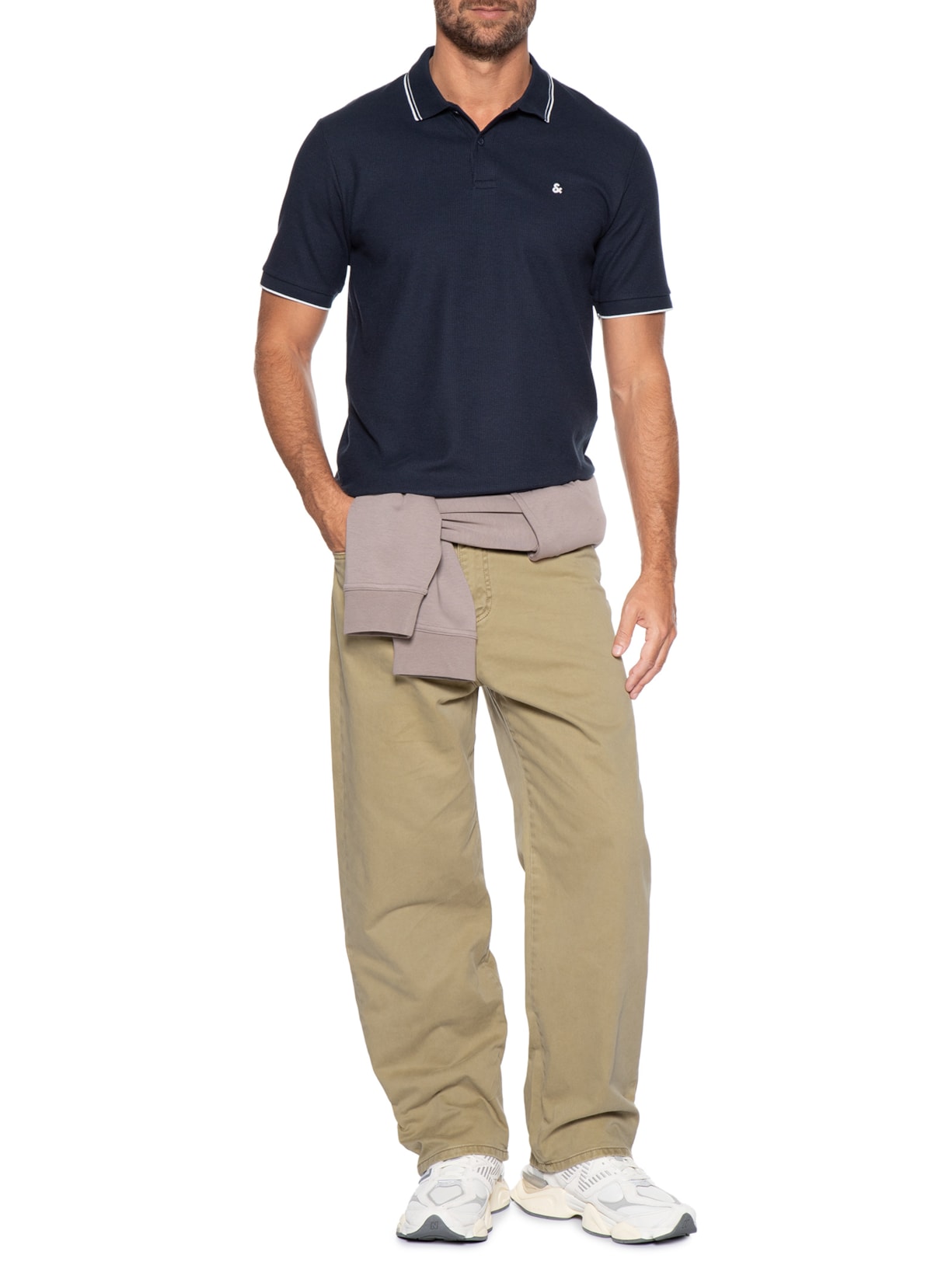 Polo Masculina Austin Com Friso Azul Jack & Jones