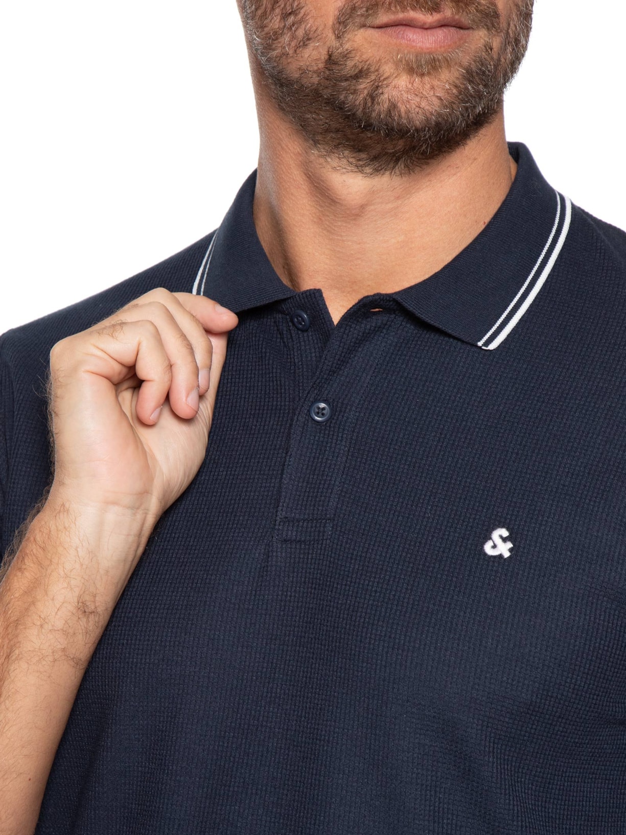 Polo Masculina Austin Com Friso Azul Jack & Jones