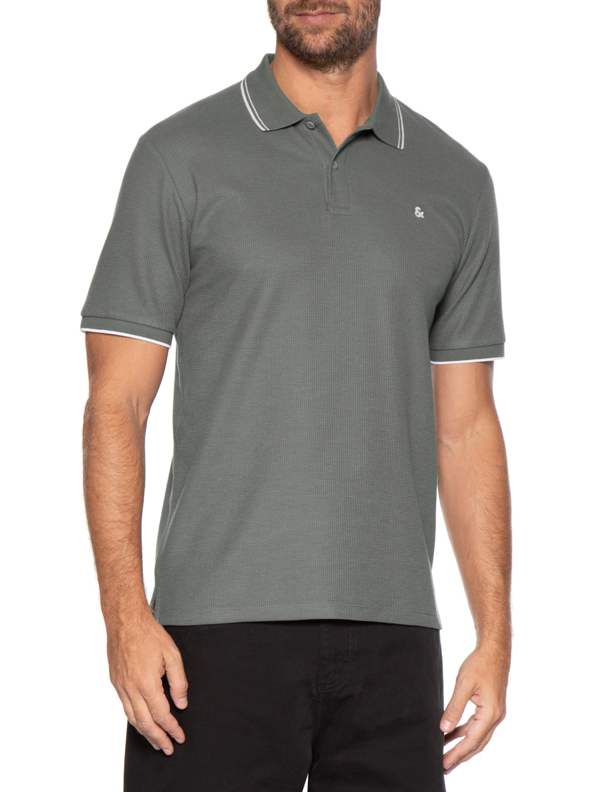Polo Masculina Austin Com Friso Cinza Jack & Jones